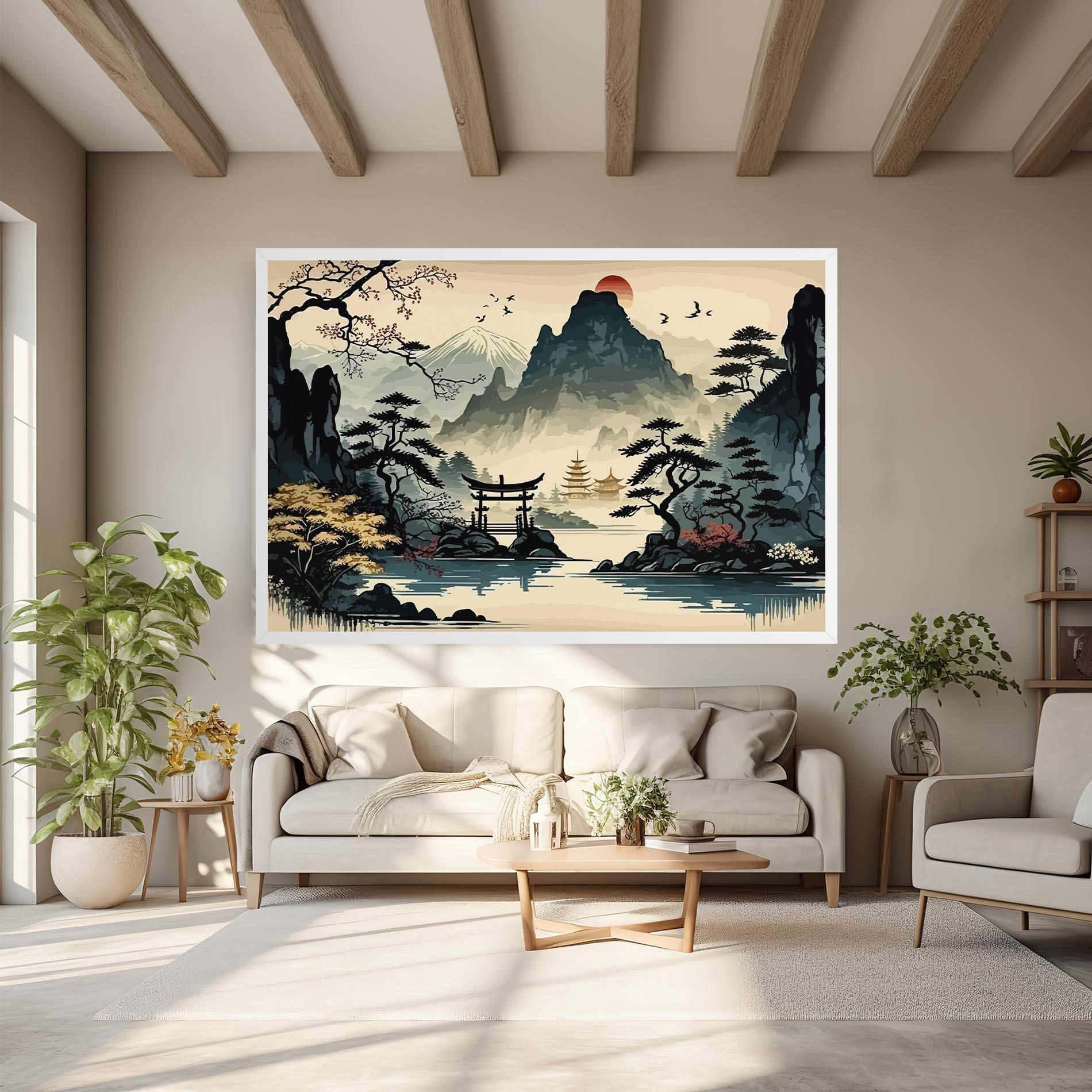 Tablou Canvas Cream Chinese Mountain mockup 6