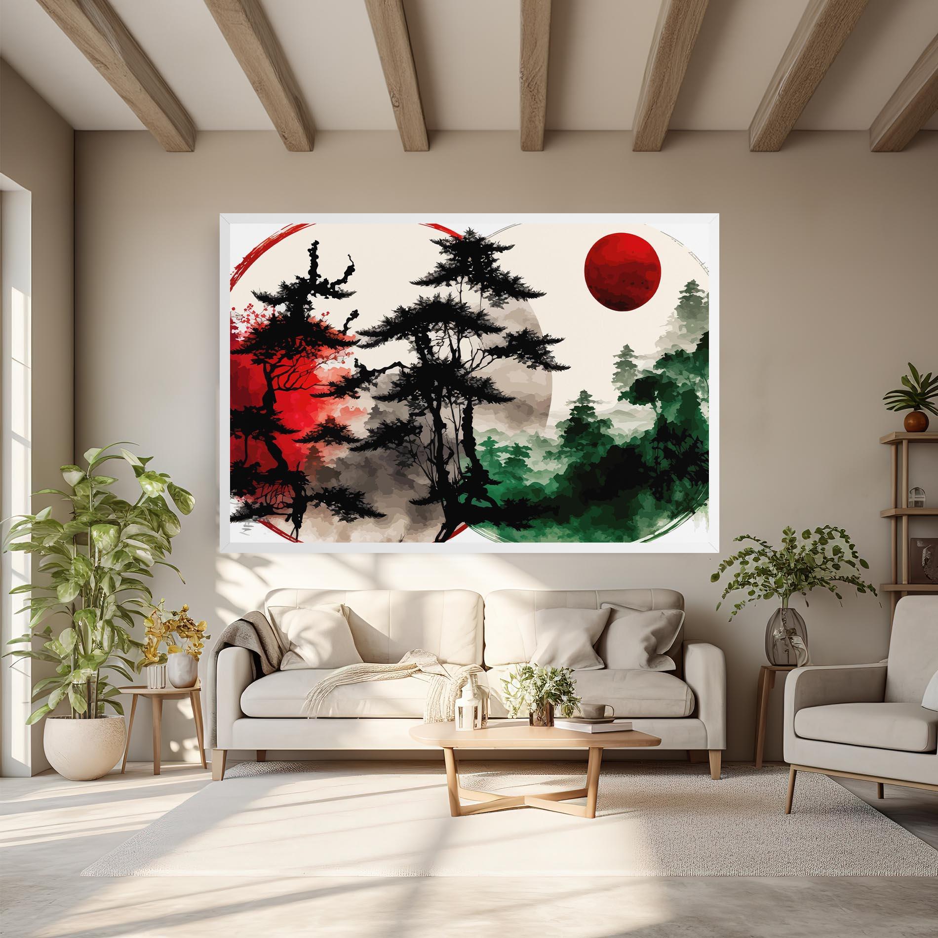Tablou Canvas Green Red Tree Art mockup 6