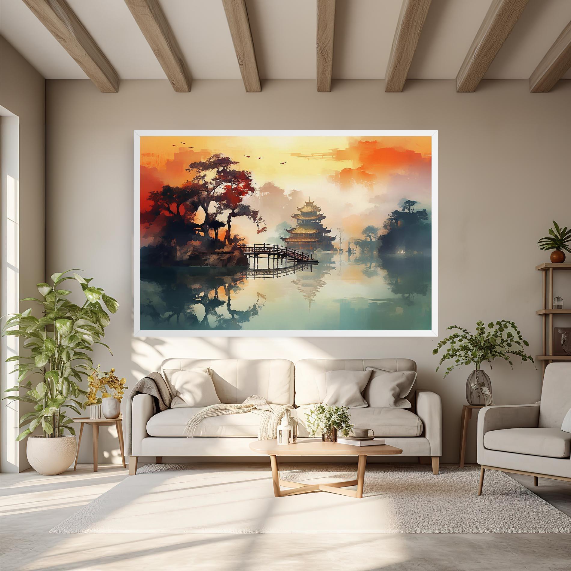 Tablou Canvas Sunset Fog Water mockup 6