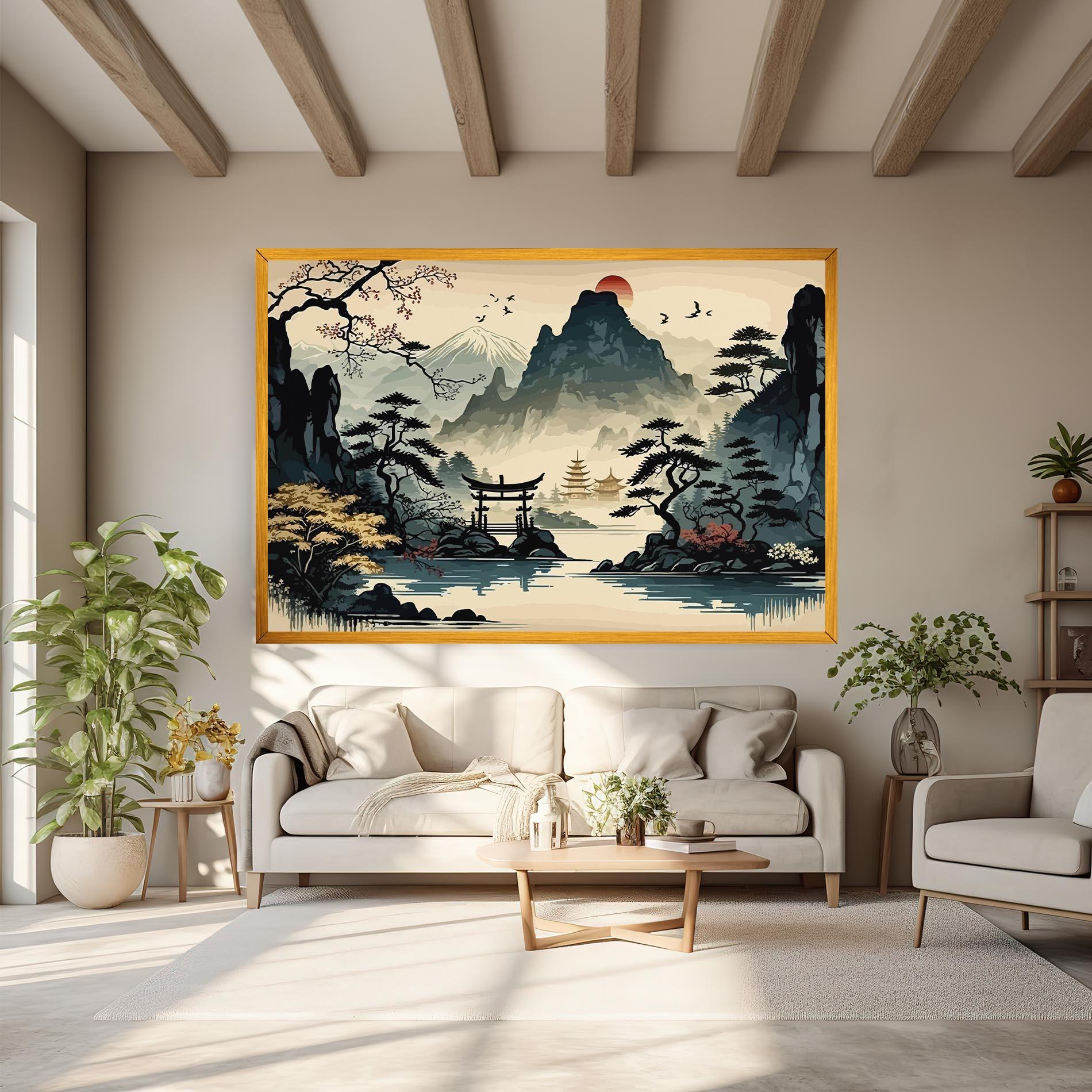 Tablou Canvas Cream Chinese Mountain mockup 6