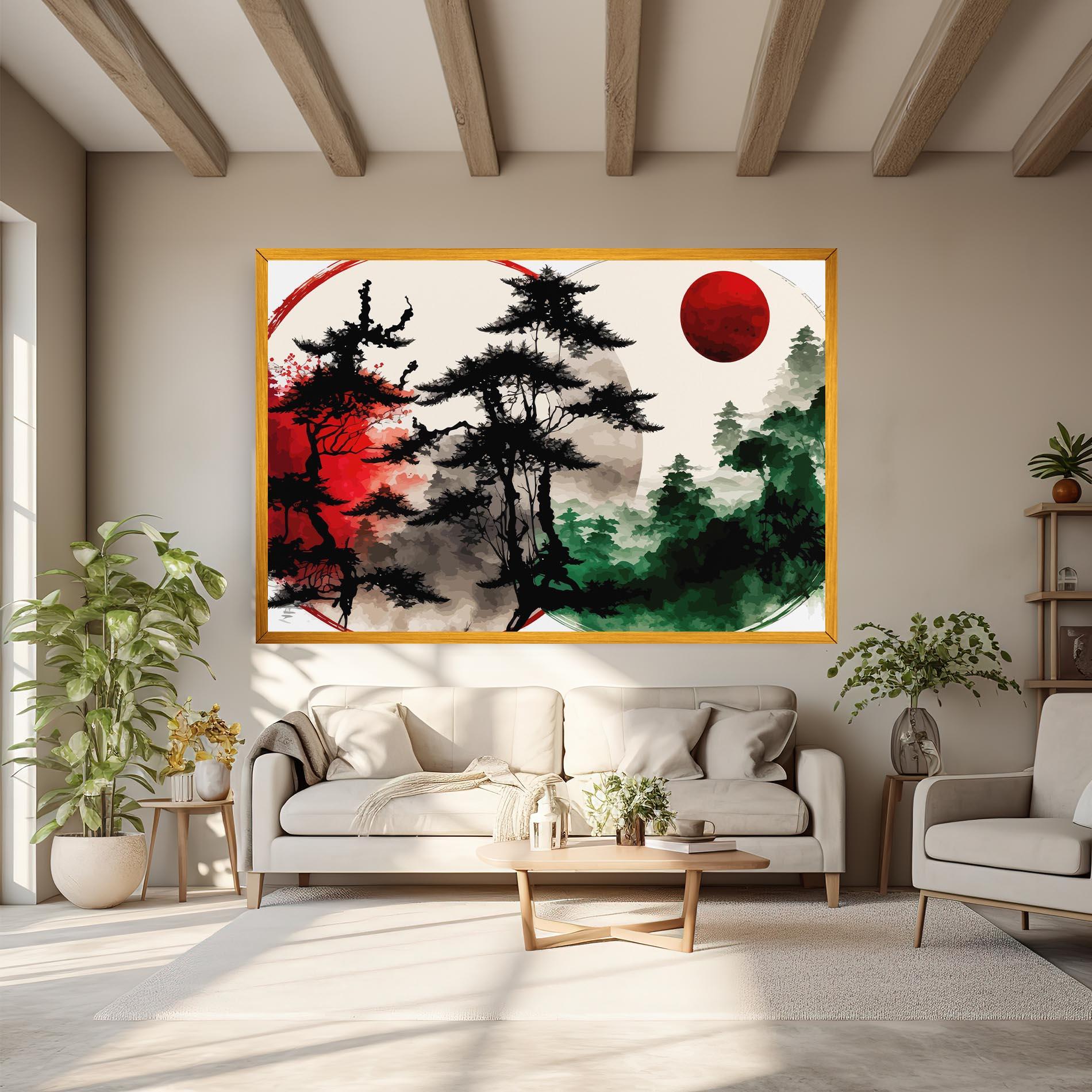Tablou Canvas Green Red Tree Art mockup 6