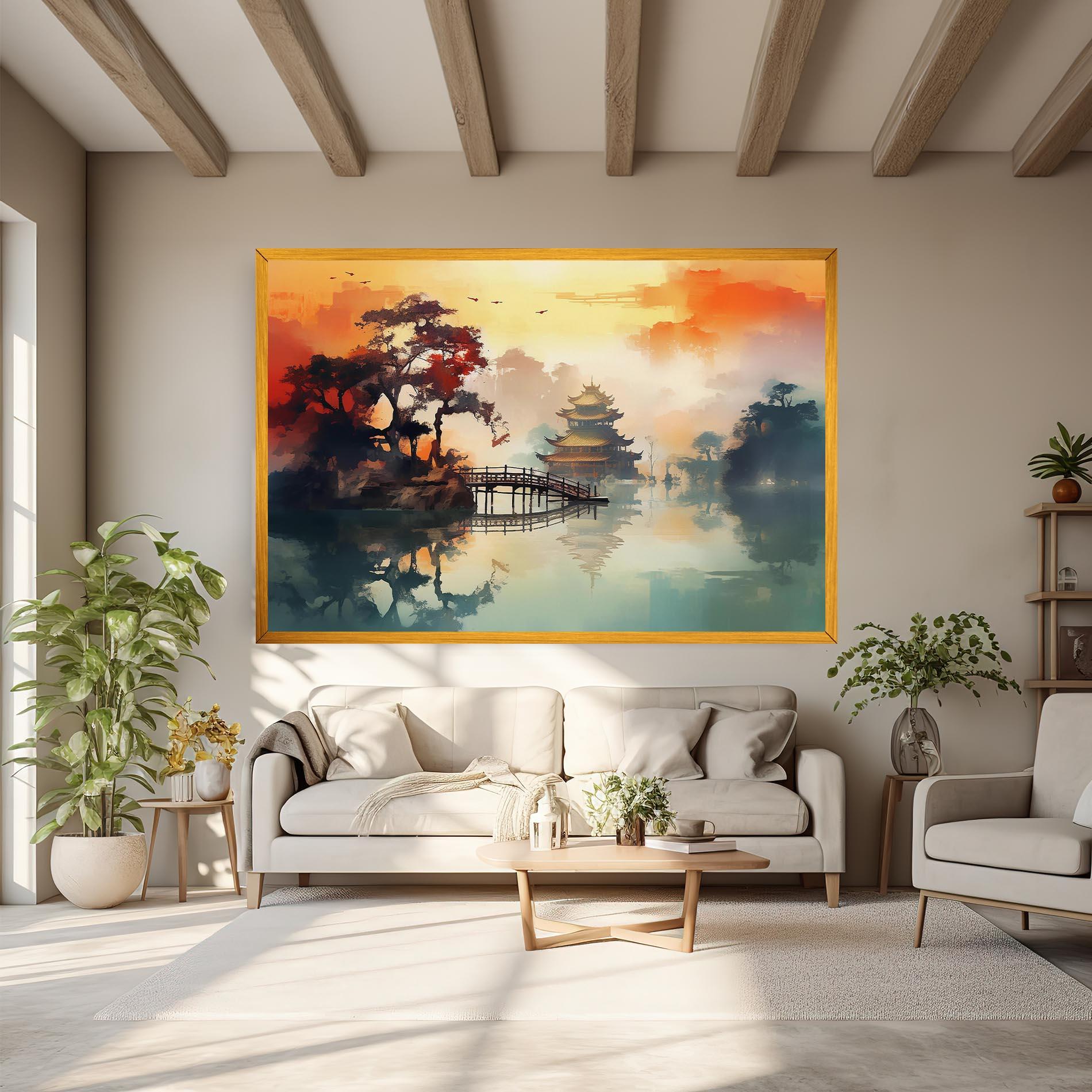 Tablou Canvas Sunset Fog Water mockup 6