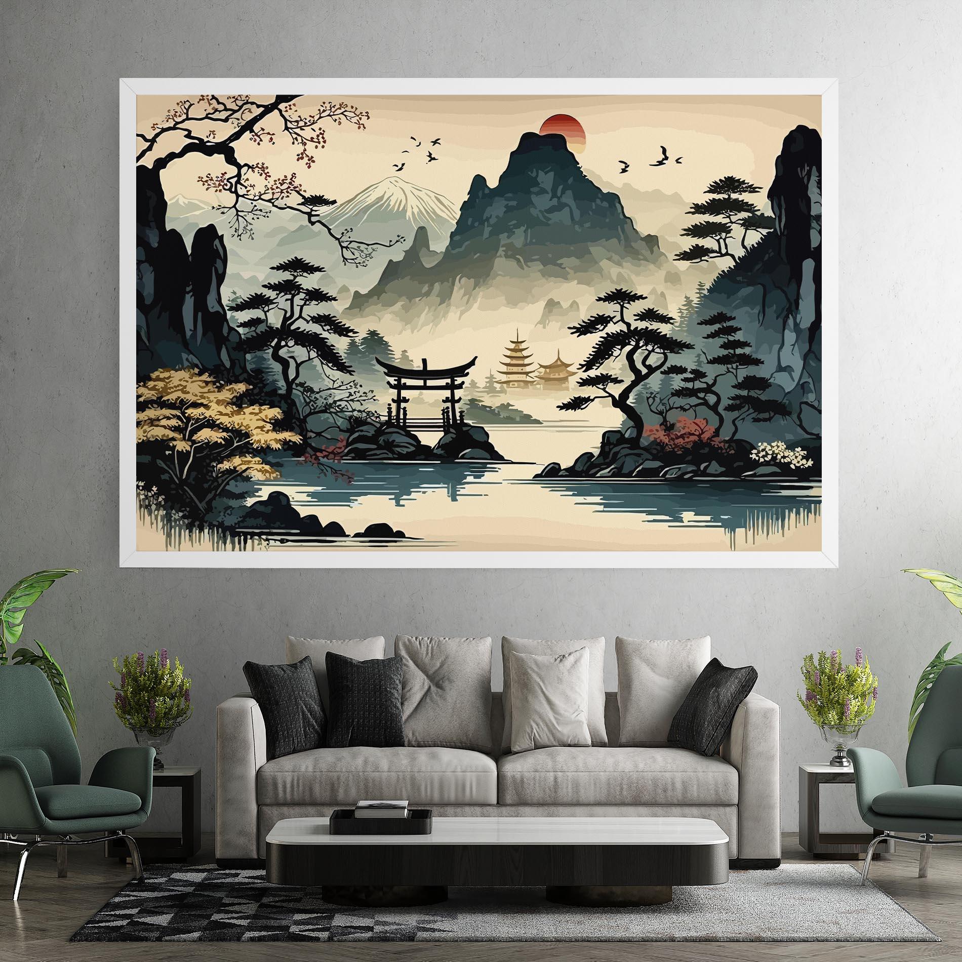 Tablou Canvas Cream Chinese Mountain mockup 7