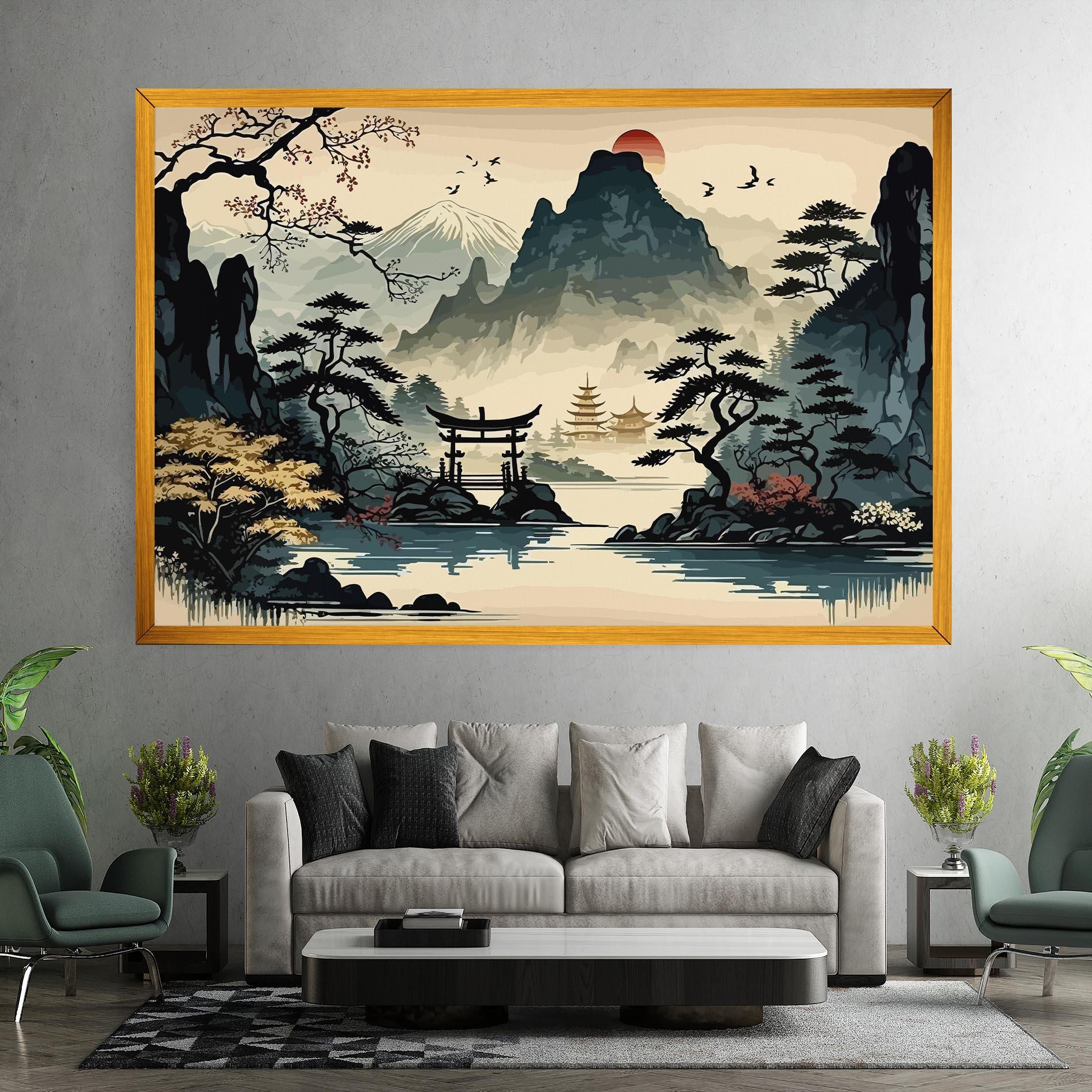 Tablou Canvas Cream Chinese Mountain mockup 7