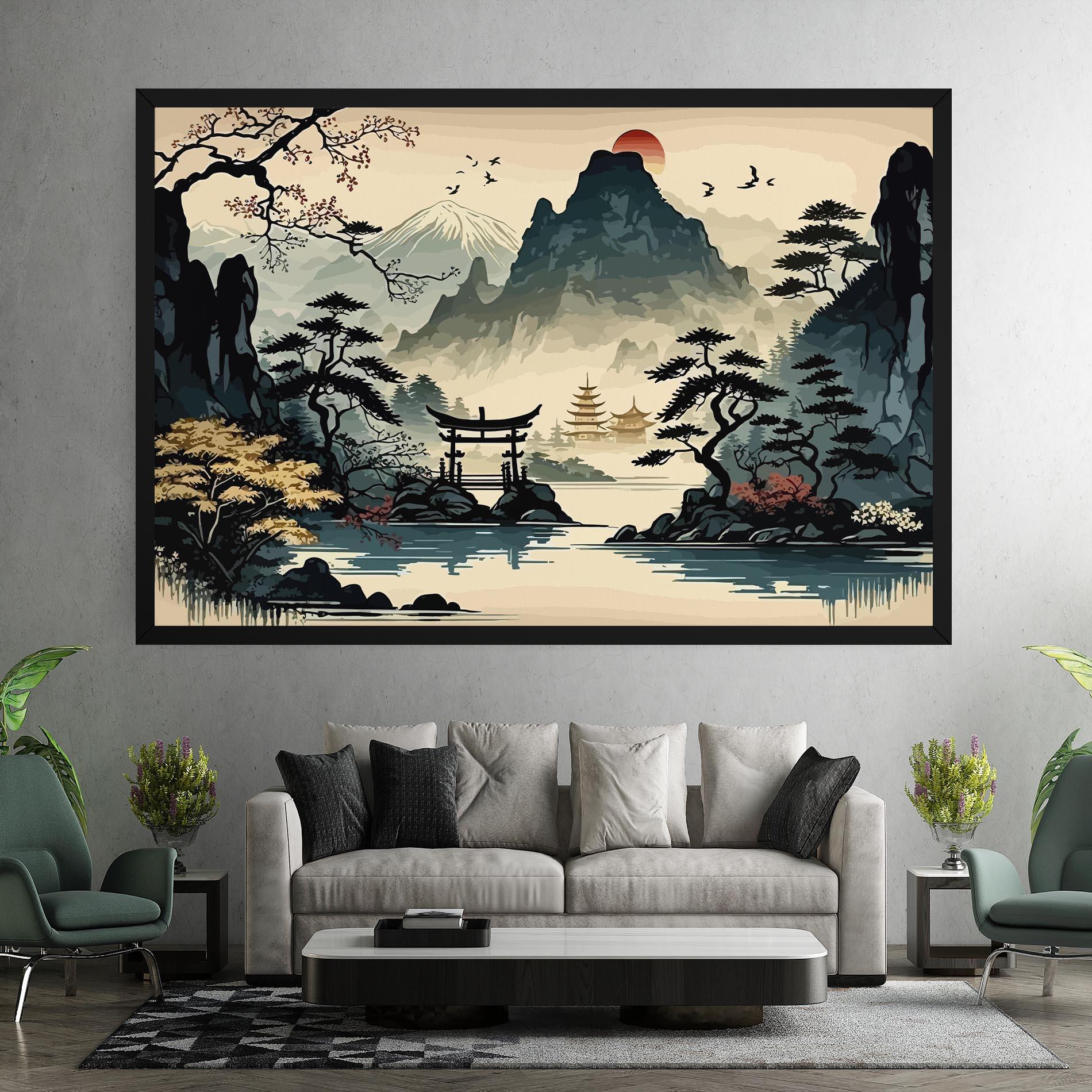 Tablou Canvas Cream Chinese Mountain mockup 7