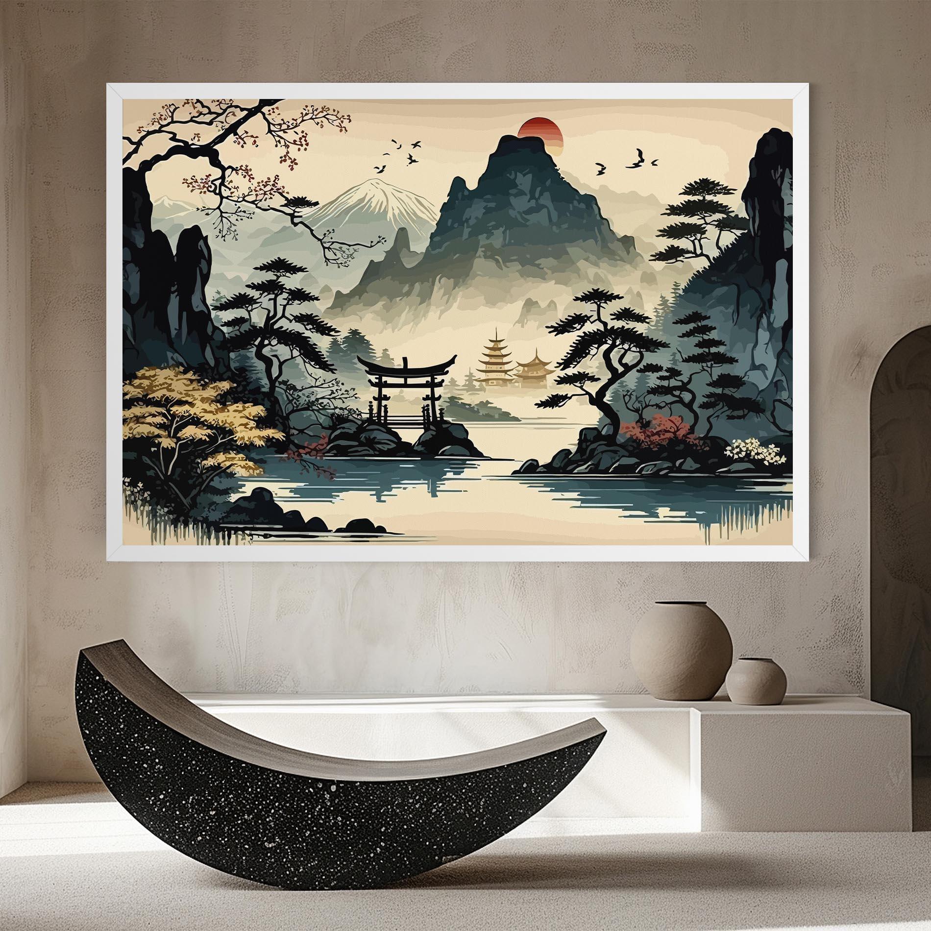 Tablou Canvas Cream Chinese Mountain mockup 8