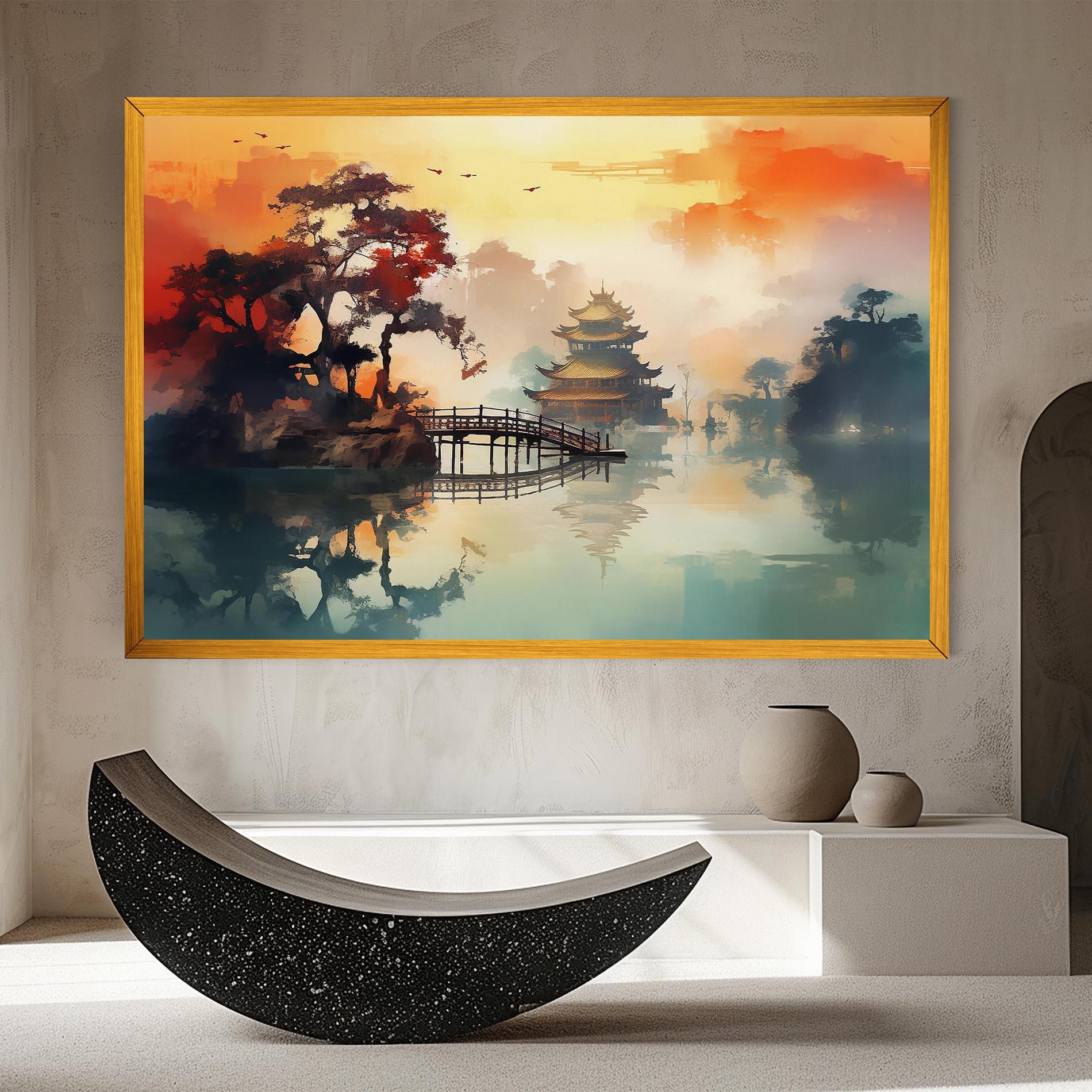 Tablou Canvas Sunset Fog Water mockup 8