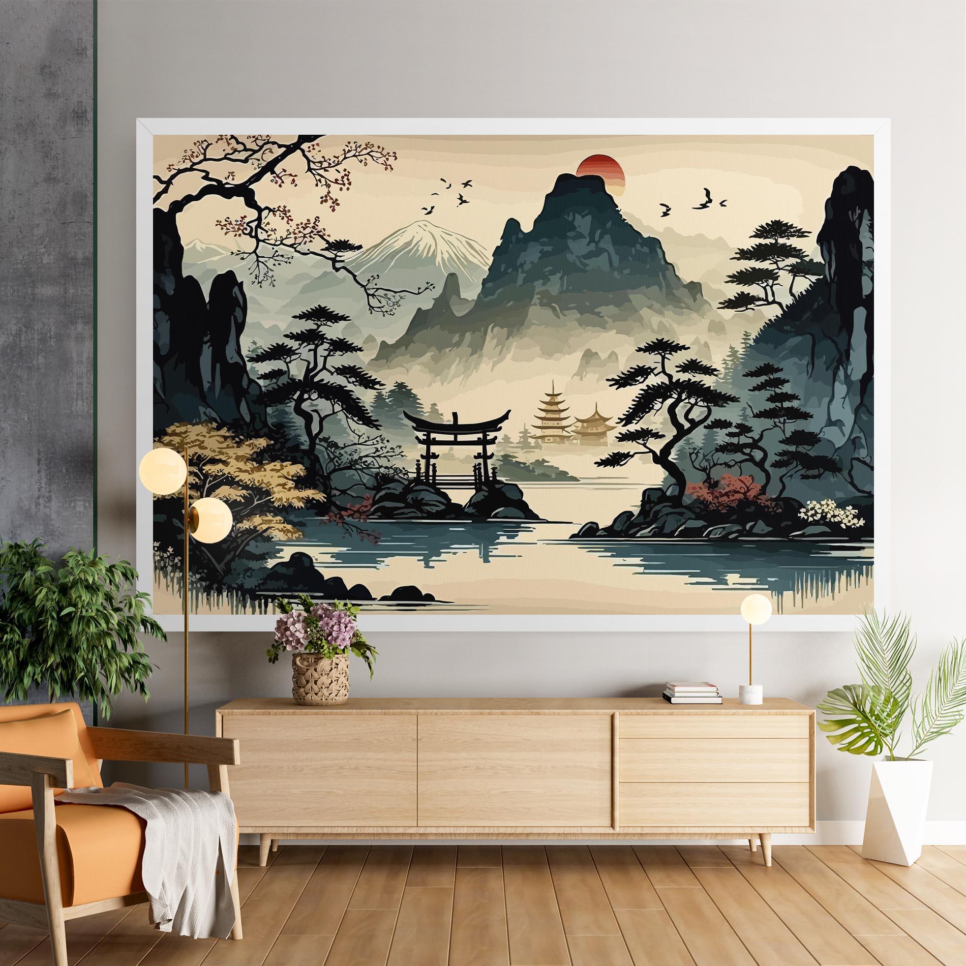 Tablou Canvas Cream Chinese Mountain mockup 9