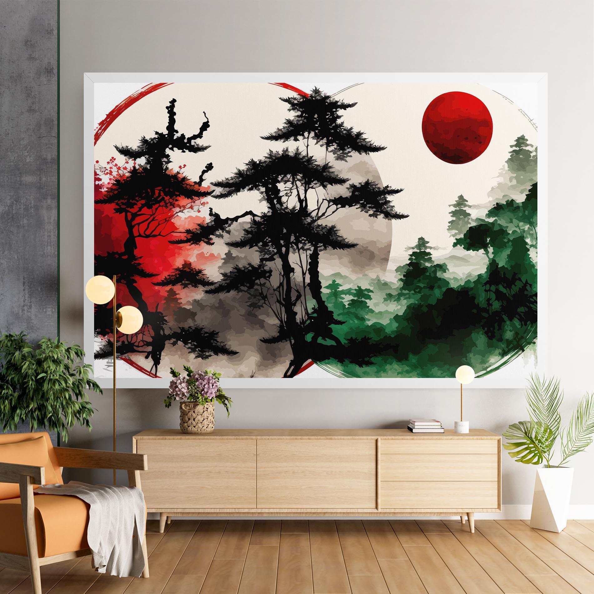 Tablou Canvas Green Red Tree Art mockup 9