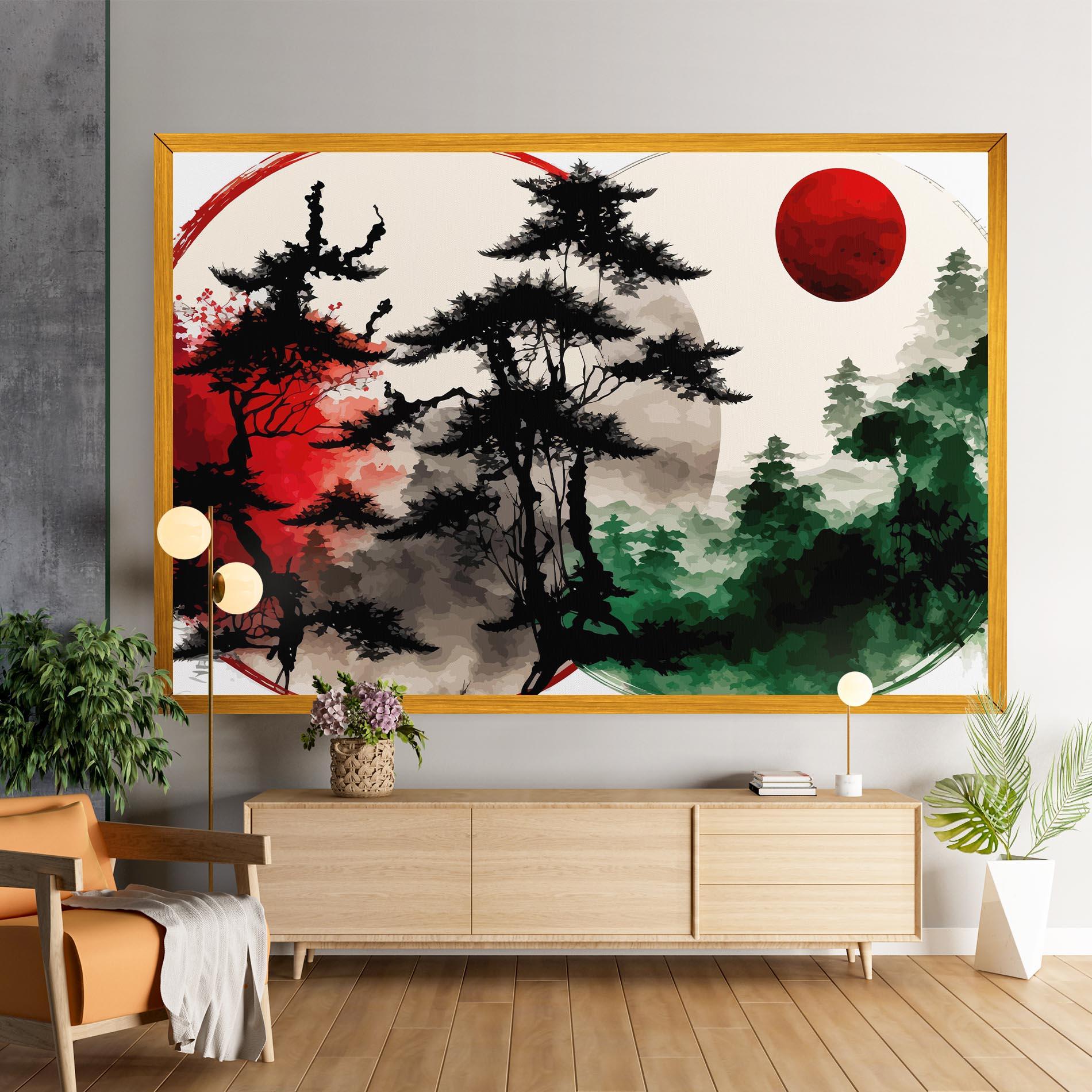 Tablou Canvas Green Red Tree Art mockup 9