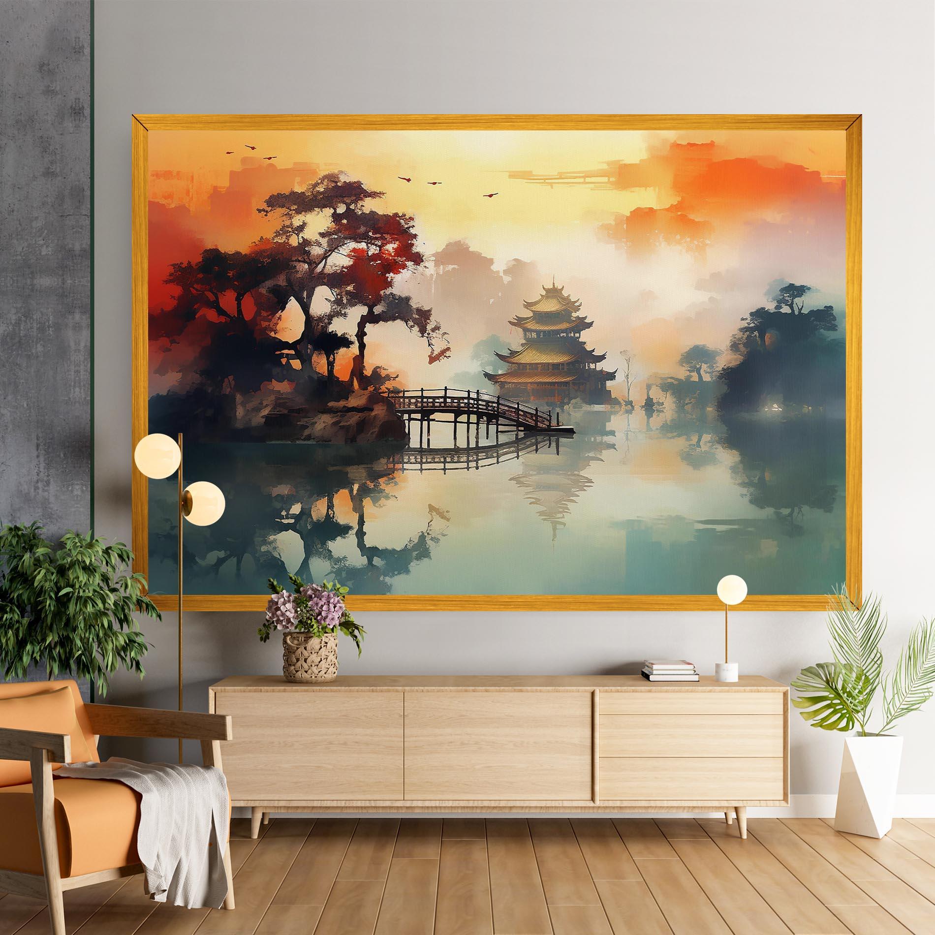 Tablou Canvas Sunset Fog Water mockup 9