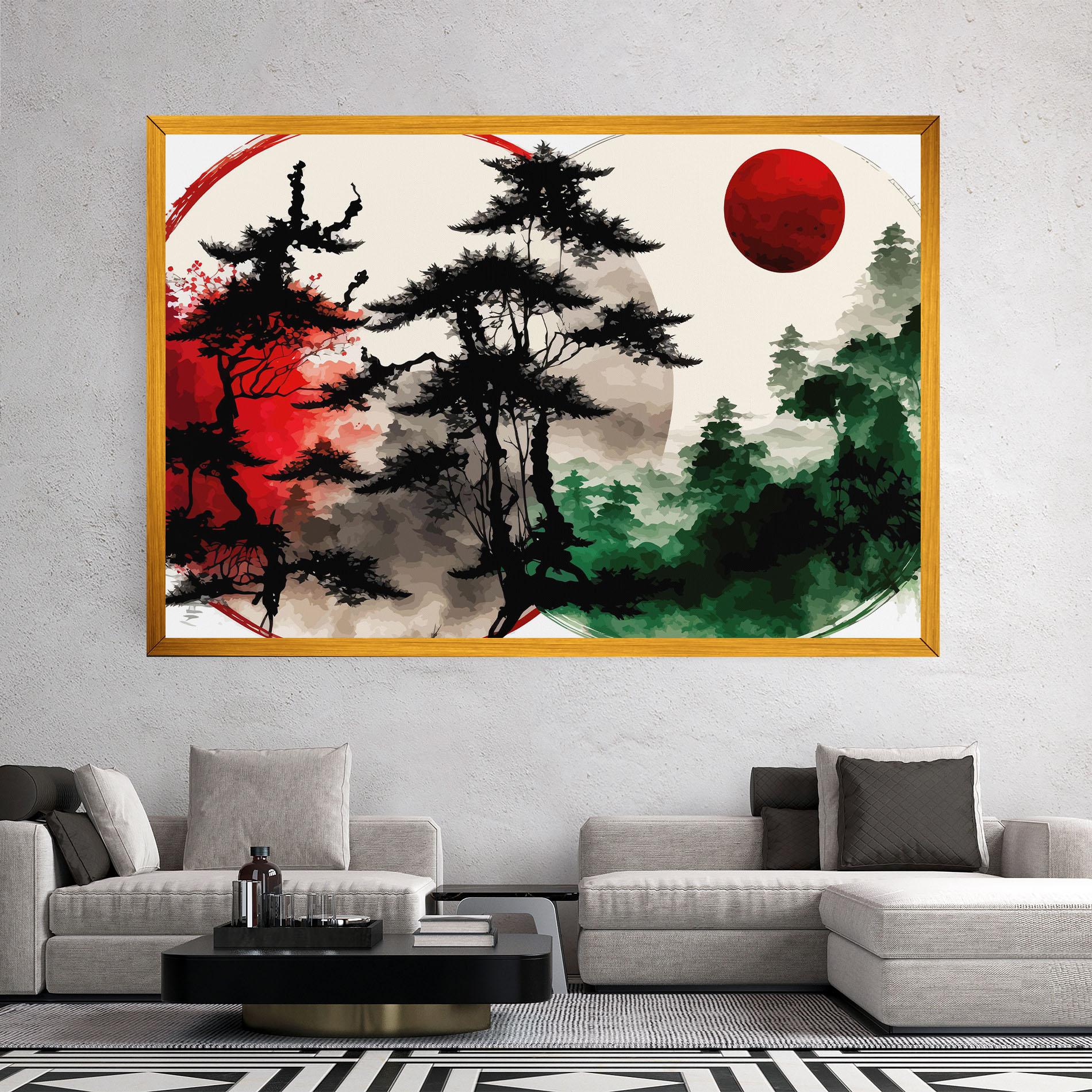 Tablou Canvas Green Red Tree Art mockup 2
