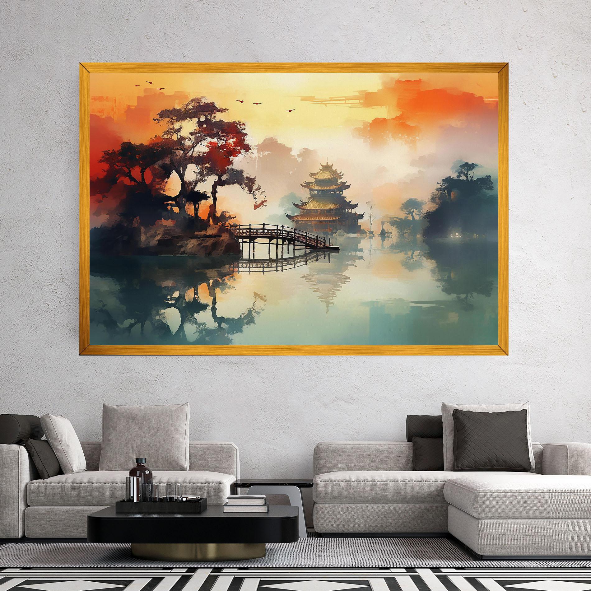 Tablou Canvas Sunset Fog Water mockup 2