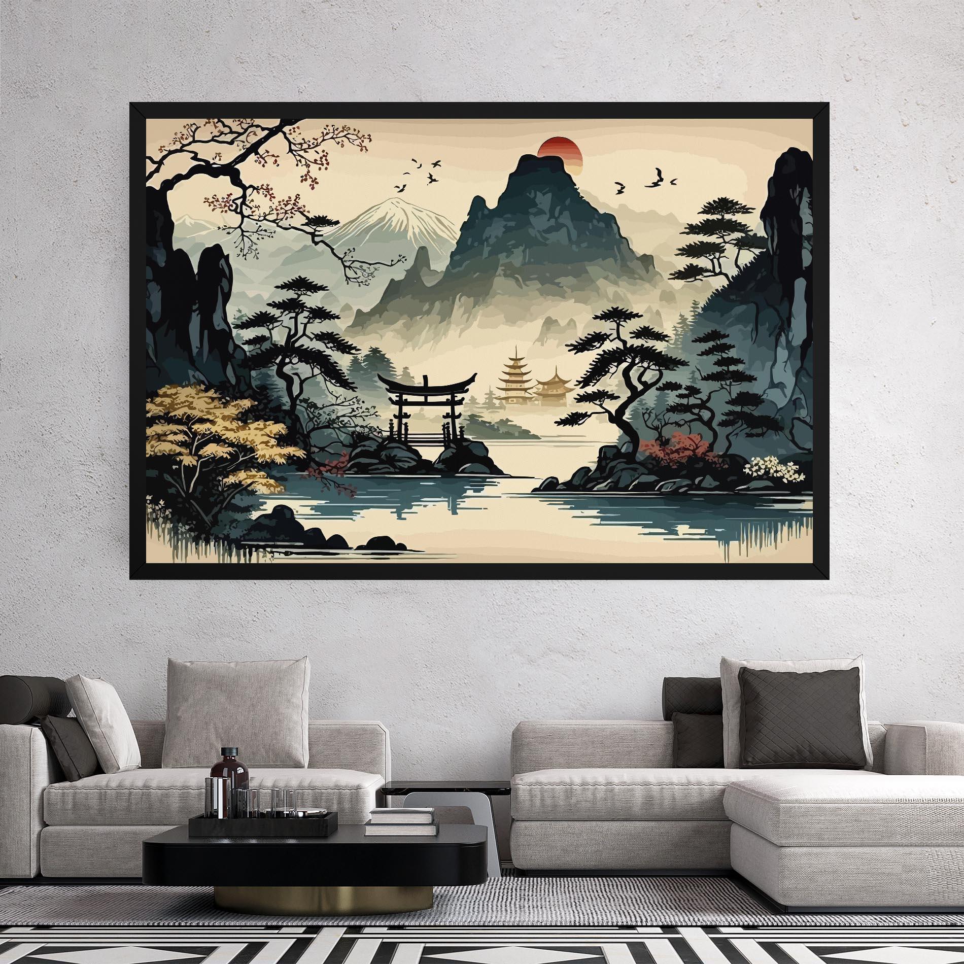 Tablou Canvas Cream Chinese Mountain mockup 2