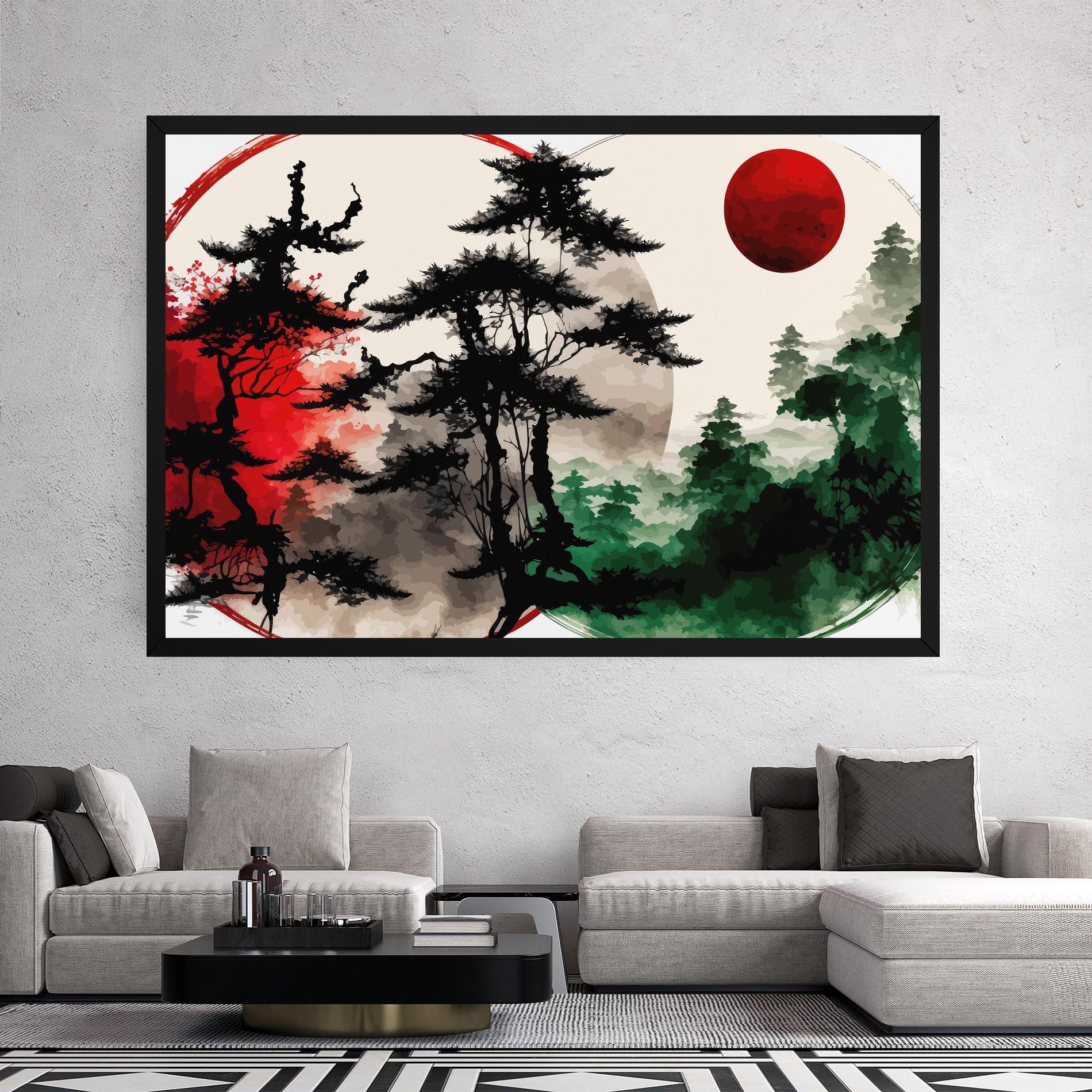 Tablou Canvas Green Red Tree Art mockup 2