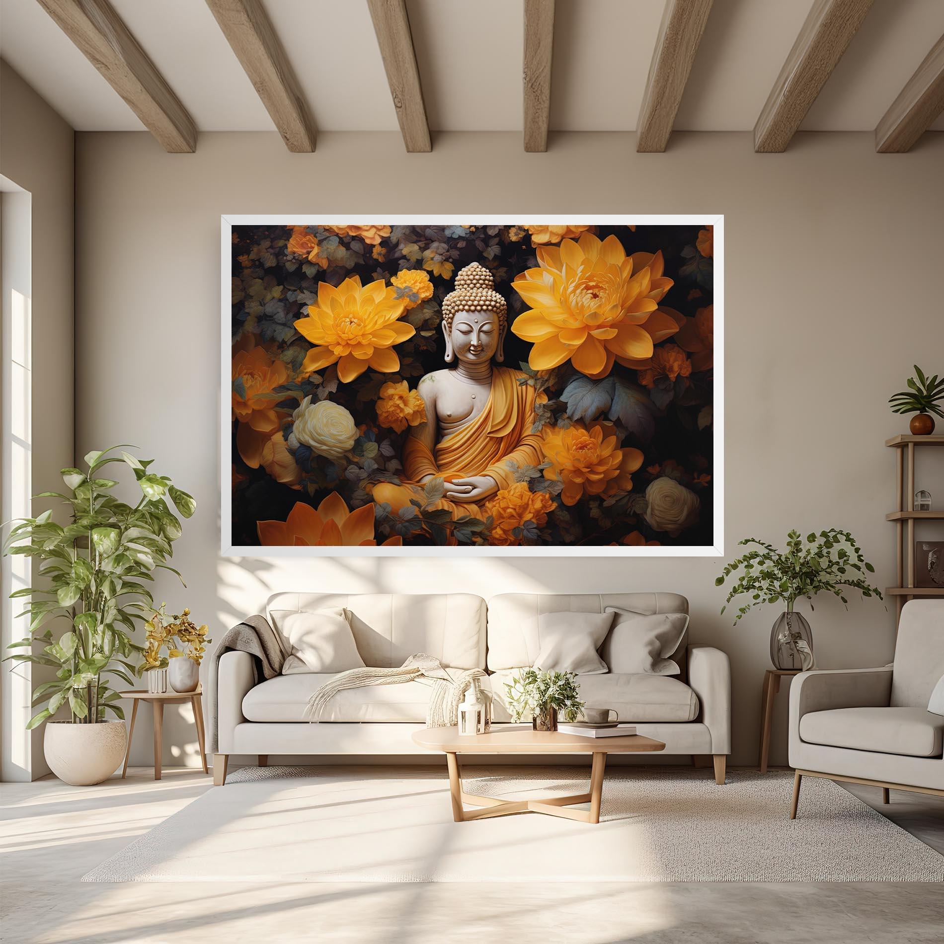 Tablou Canvas Buddha Big Flowers mockup 6