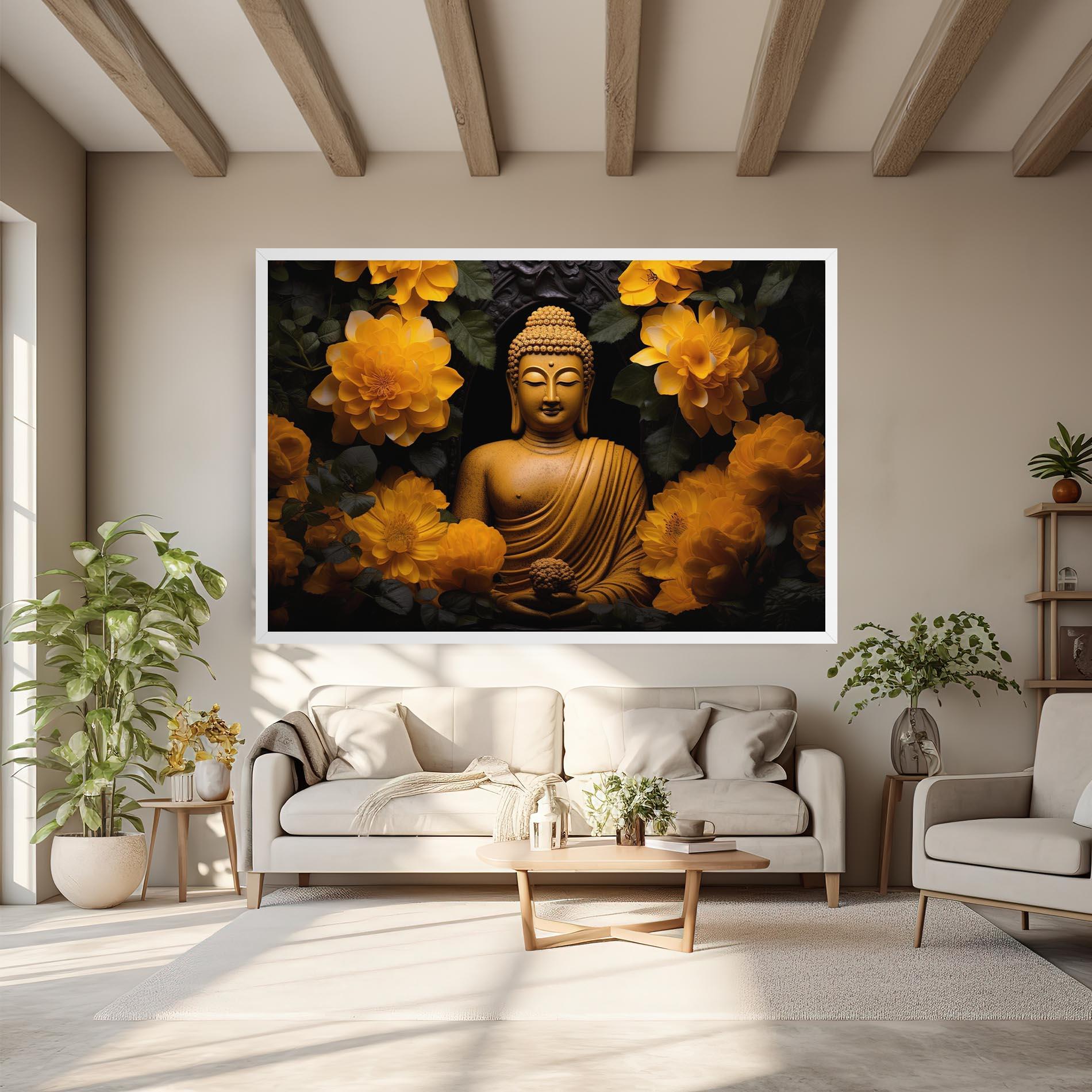 Tablou Canvas Vecteezy_buddha Statue Surrounded By Yellow Flowers Ai Generated_27745002_860 mockup 6