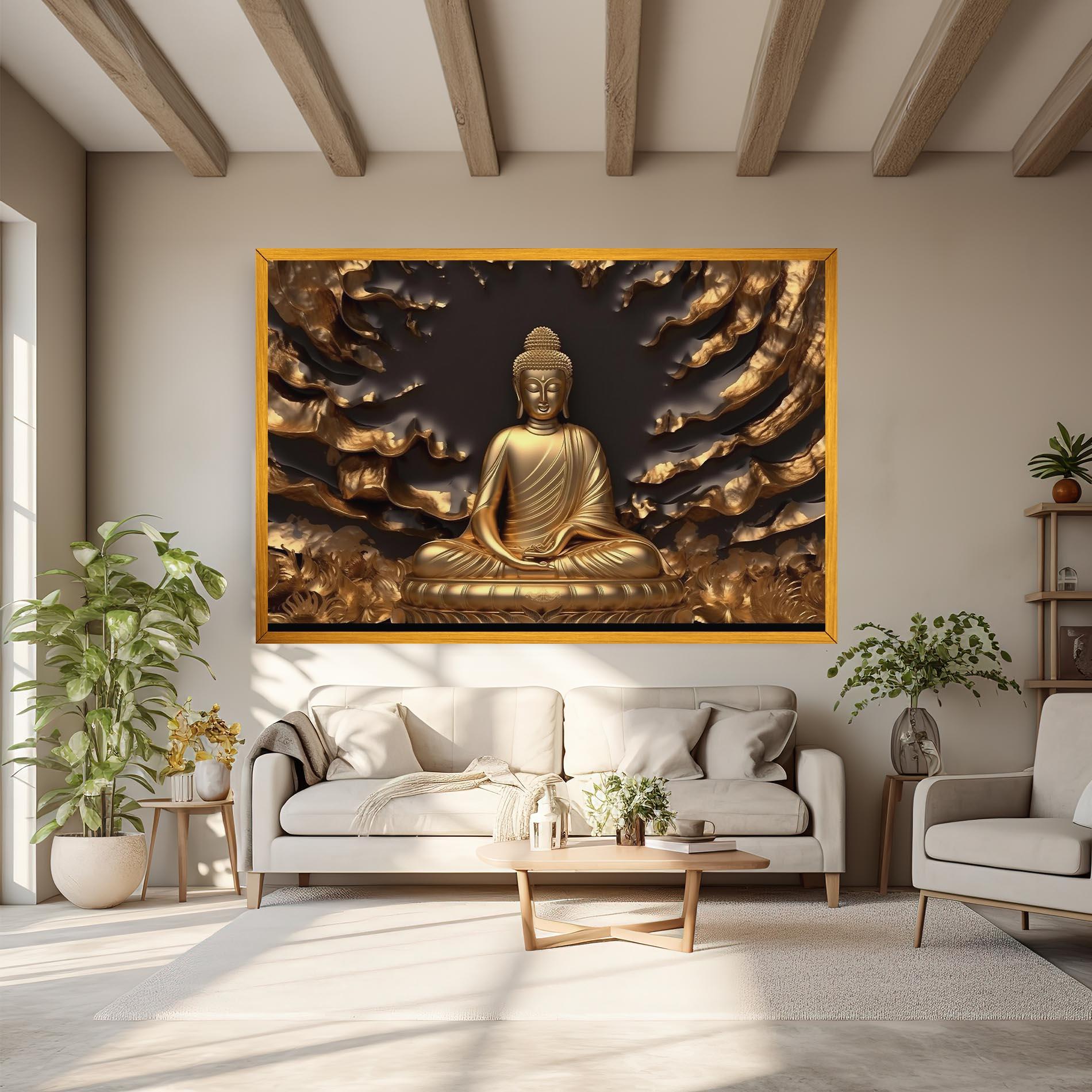 Tablou Canvas Gold 3d Buddha mockup 6