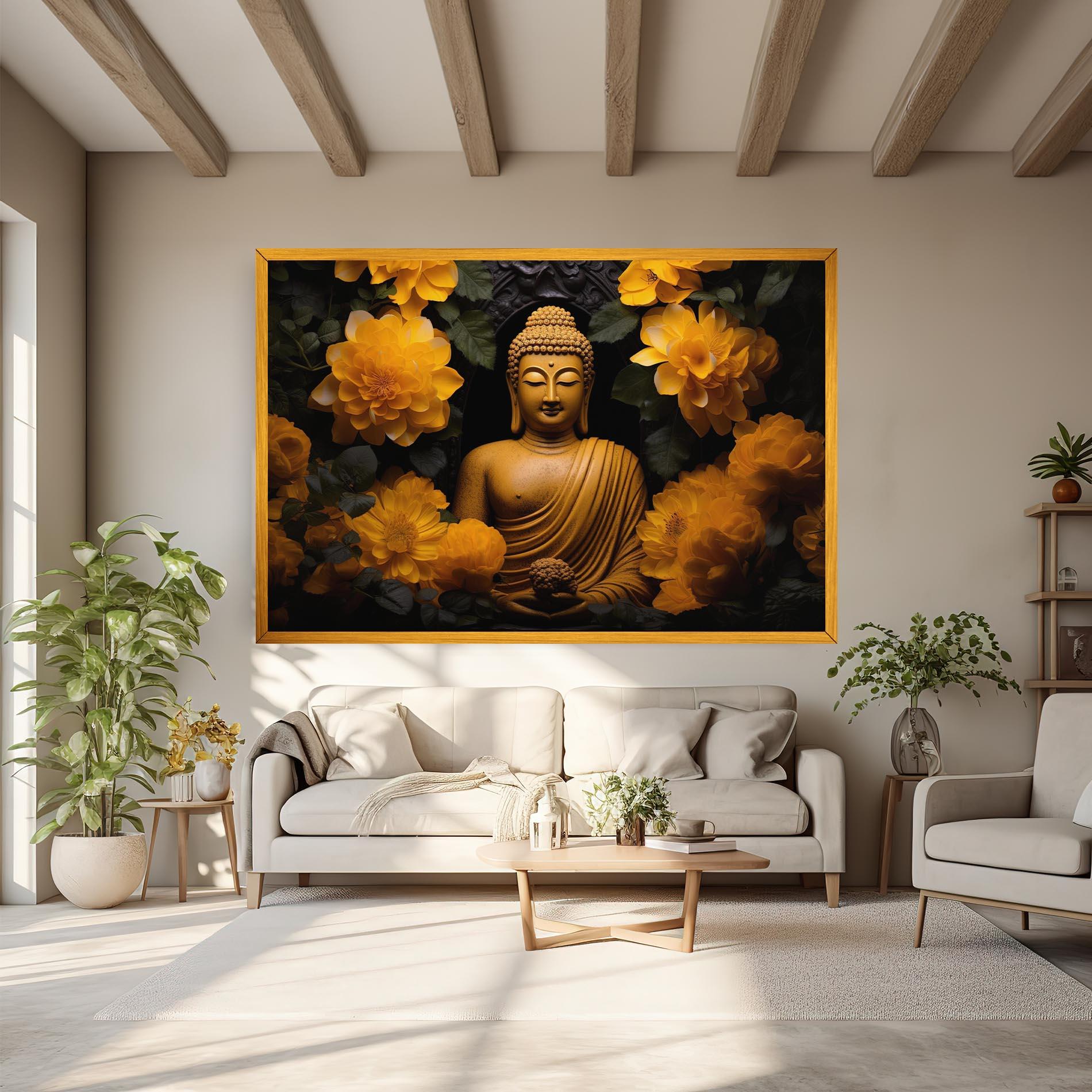 Tablou Canvas Vecteezy_buddha Statue Surrounded By Yellow Flowers Ai Generated_27745002_860 mockup 6