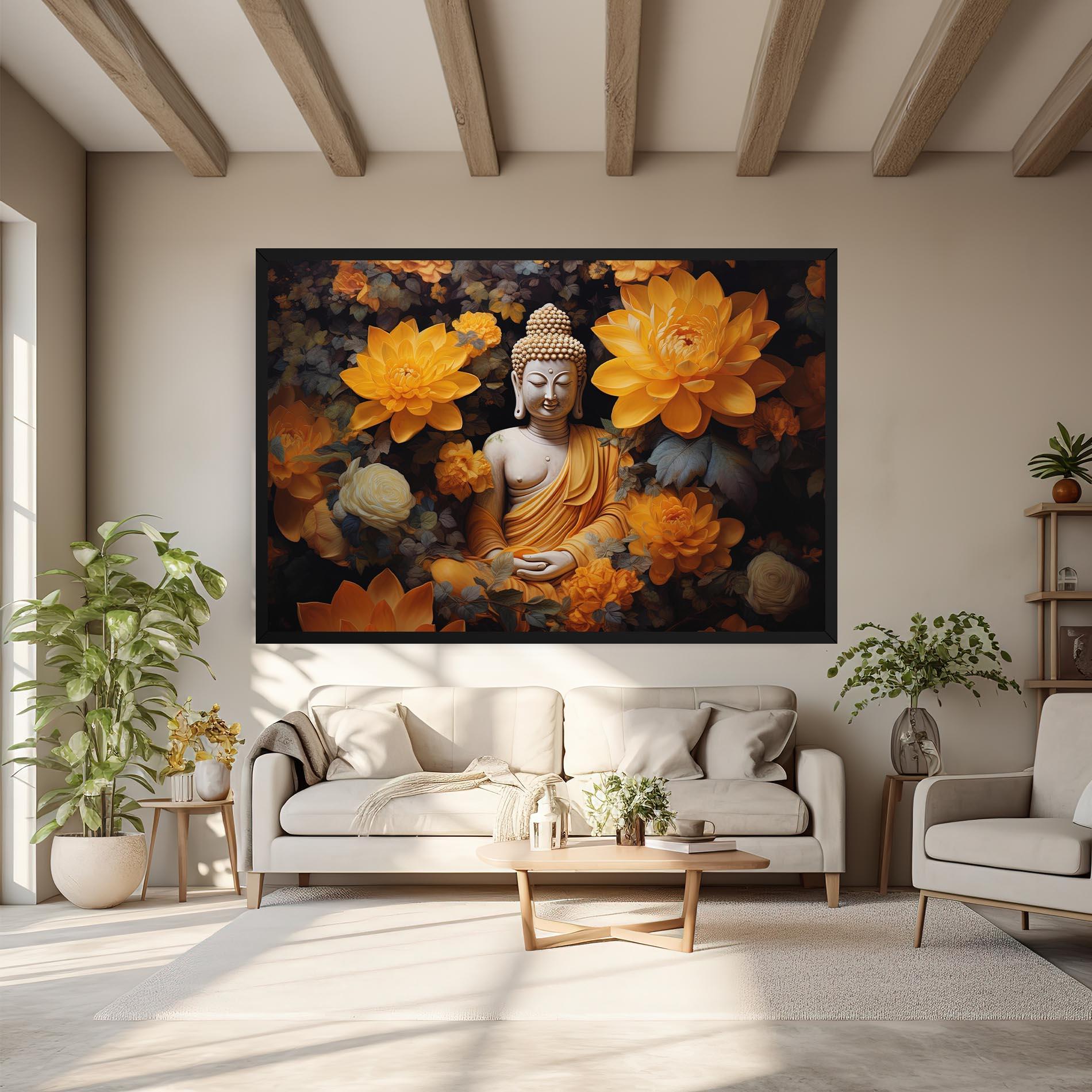 Tablou Canvas Buddha Big Flowers mockup 6