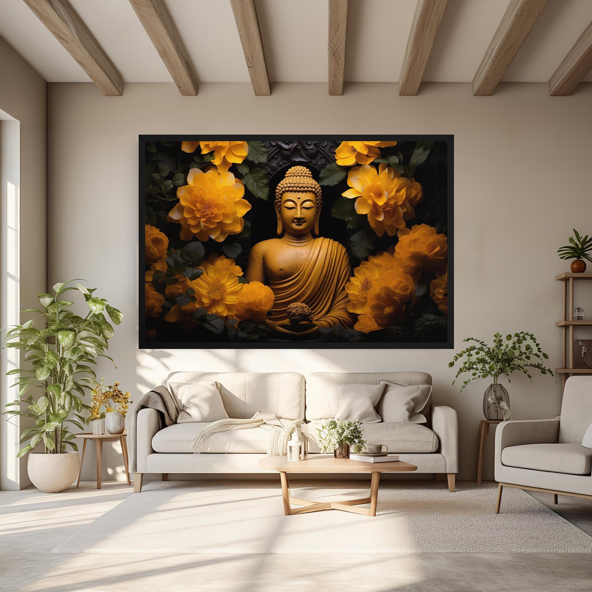 Tablou Canvas Vecteezy_buddha Statue Surrounded By Yellow Flowers Ai Generated_27745002_860 mockup 6