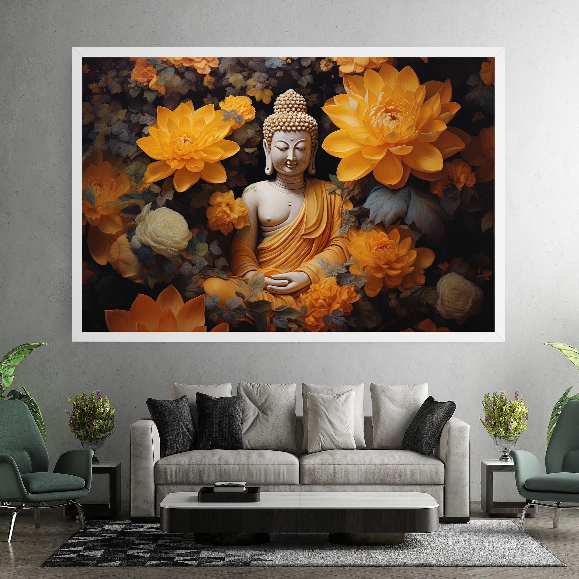 Tablou Canvas Buddha Big Flowers mockup 7