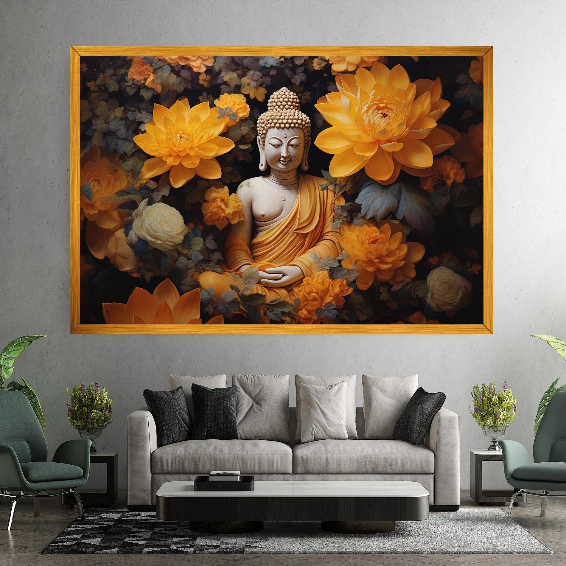 Tablou Canvas Buddha Big Flowers mockup 7