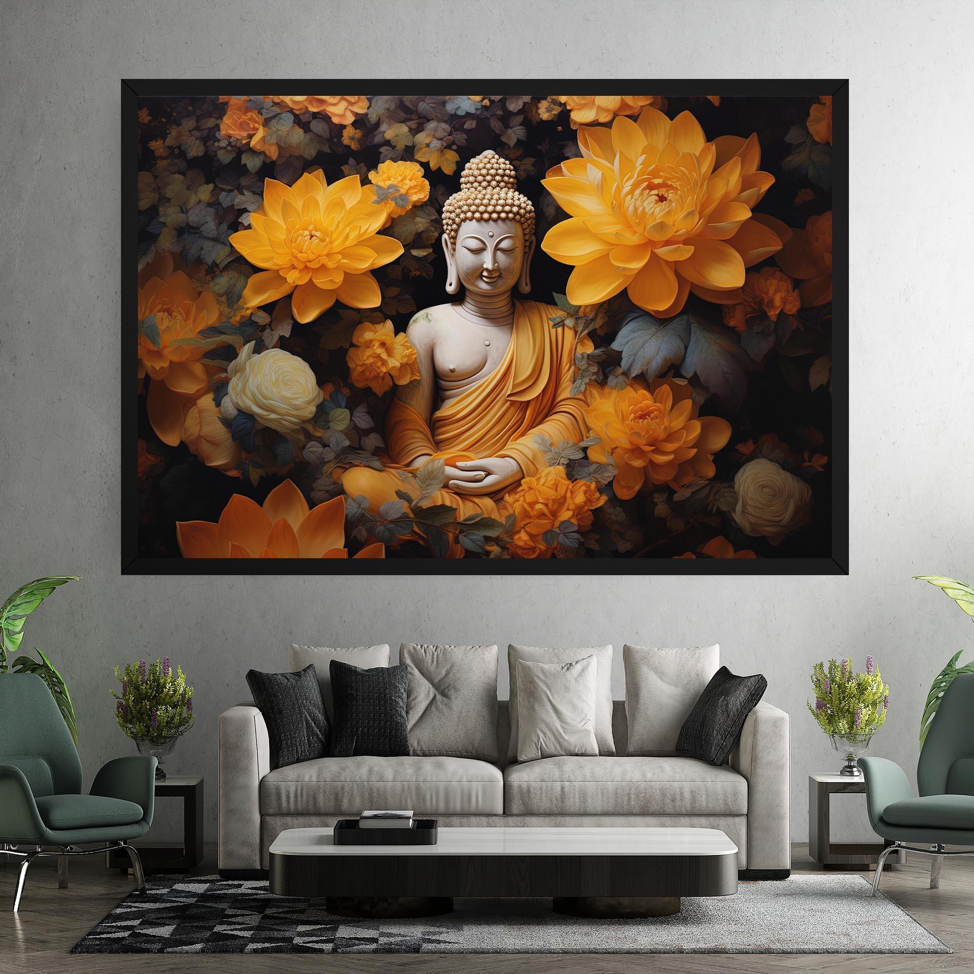Tablou Canvas Buddha Big Flowers mockup 7