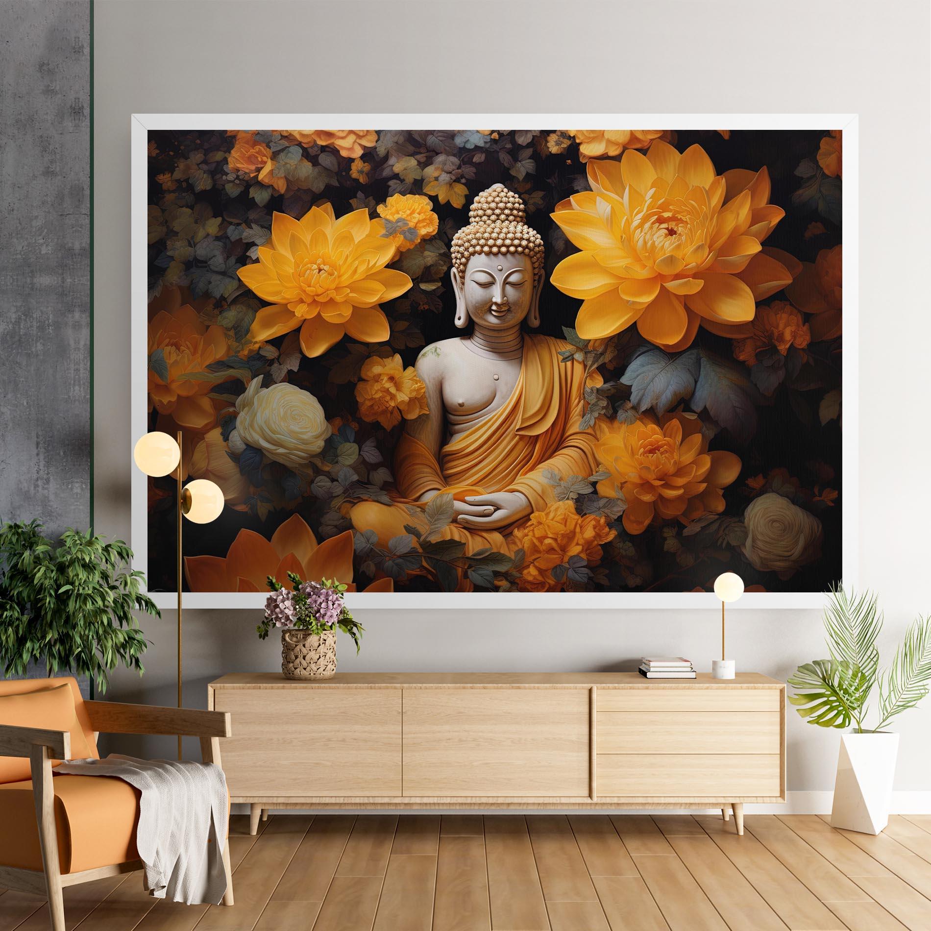 Tablou Canvas Buddha Big Flowers mockup 9