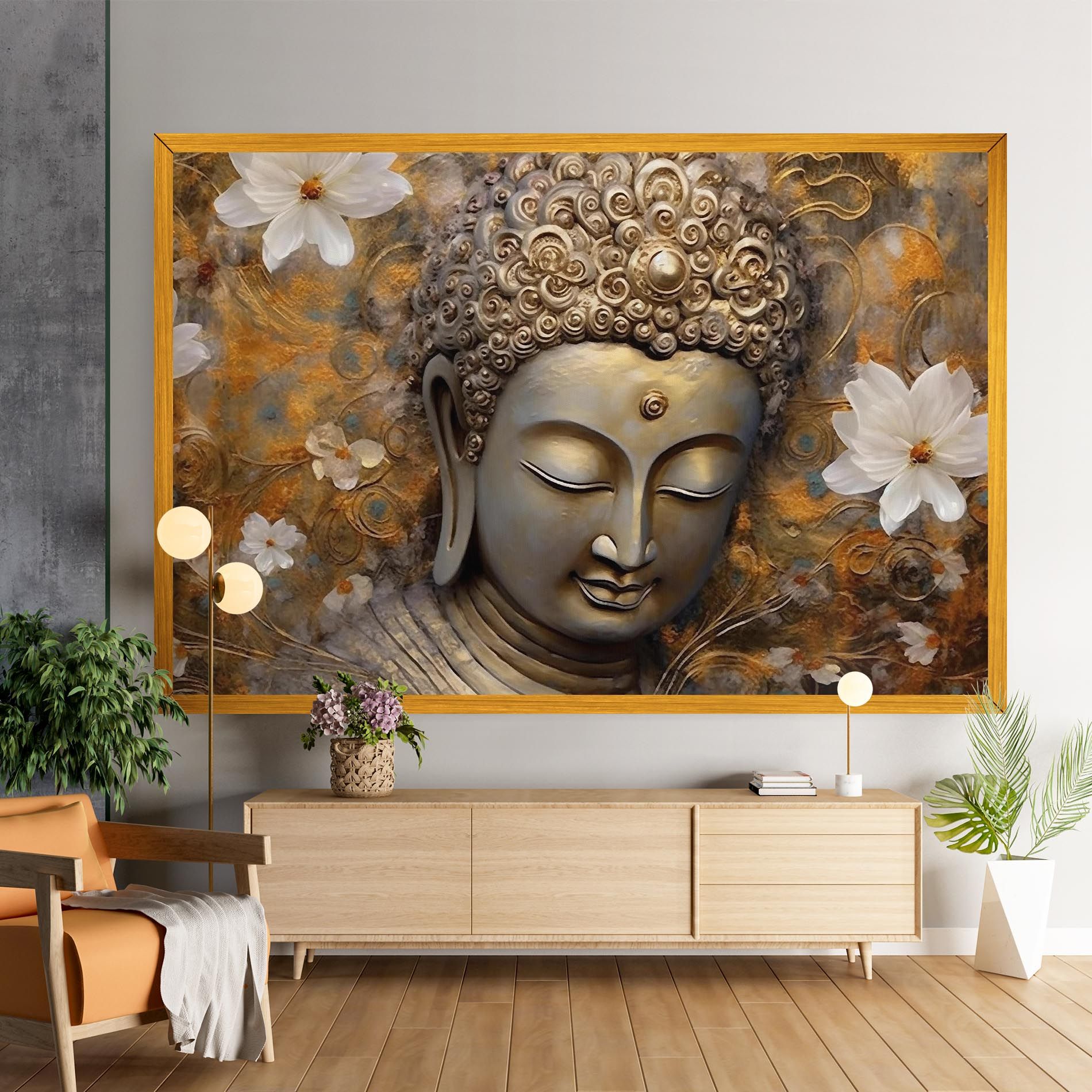 White Flower Buddha Art mockup 9