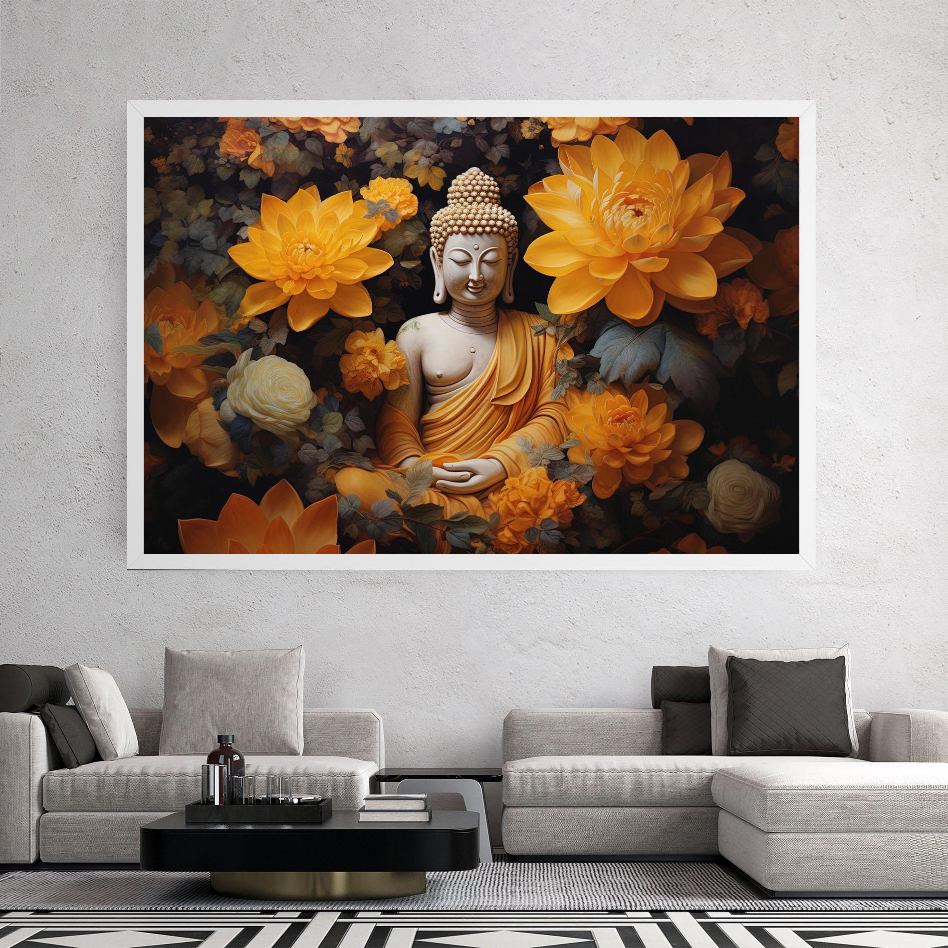 Tablou Canvas Buddha Big Flowers mockup 2