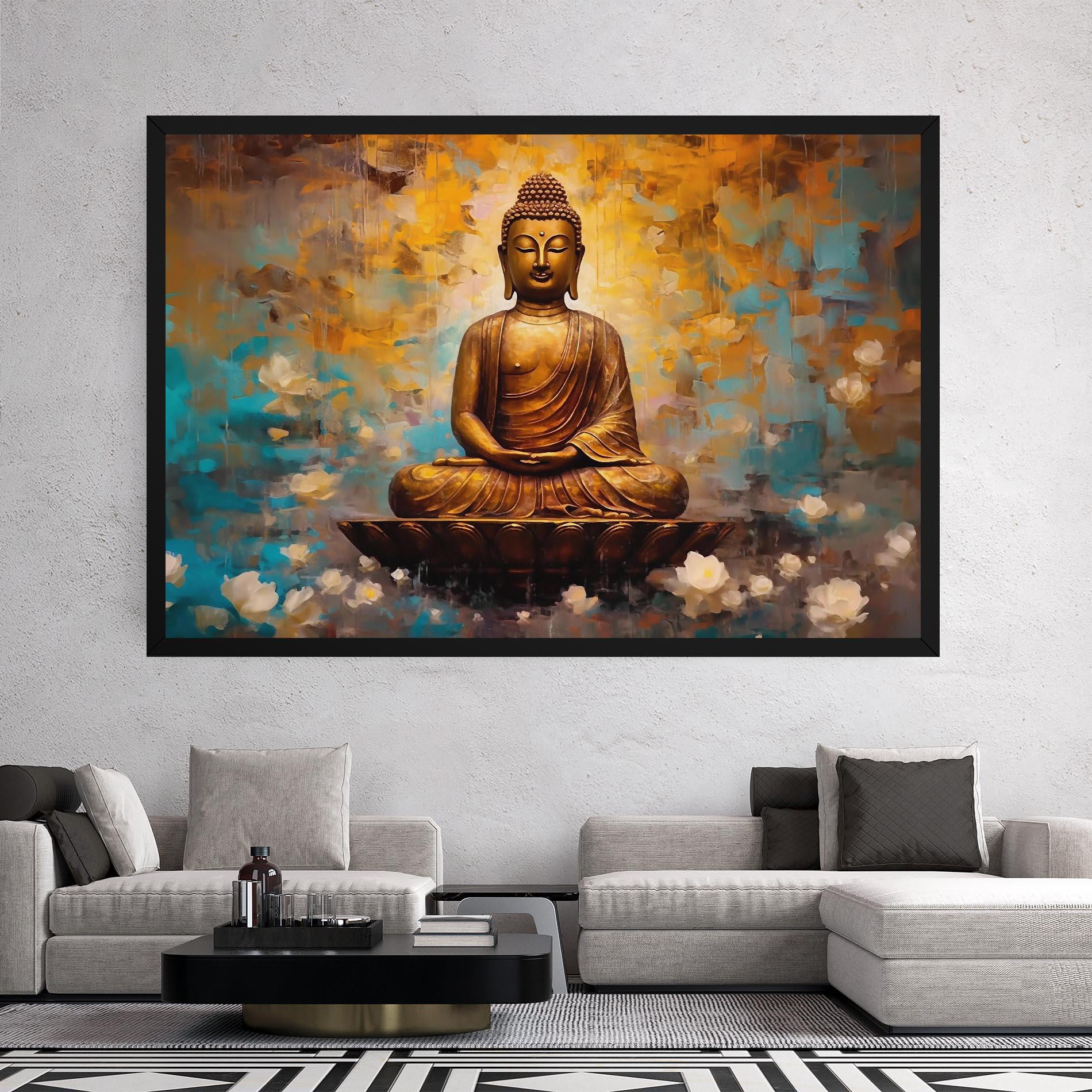 Tablou Canvas Blue Gold Buddha mockup 2
