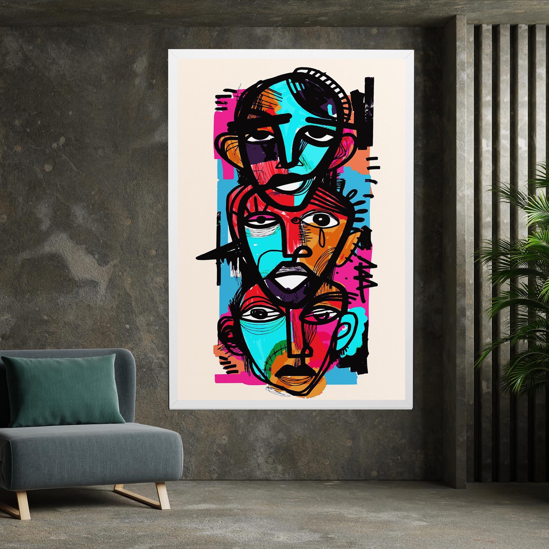 Tablou Canvas Blue Orange Faces mockup 7