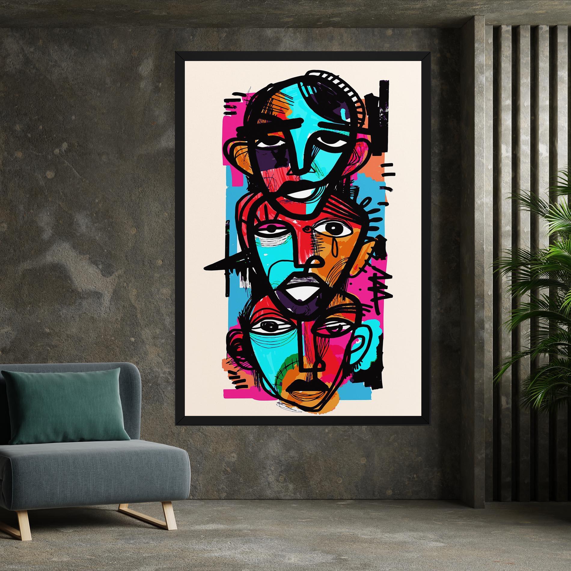 Tablou Canvas Blue Orange Faces mockup 7