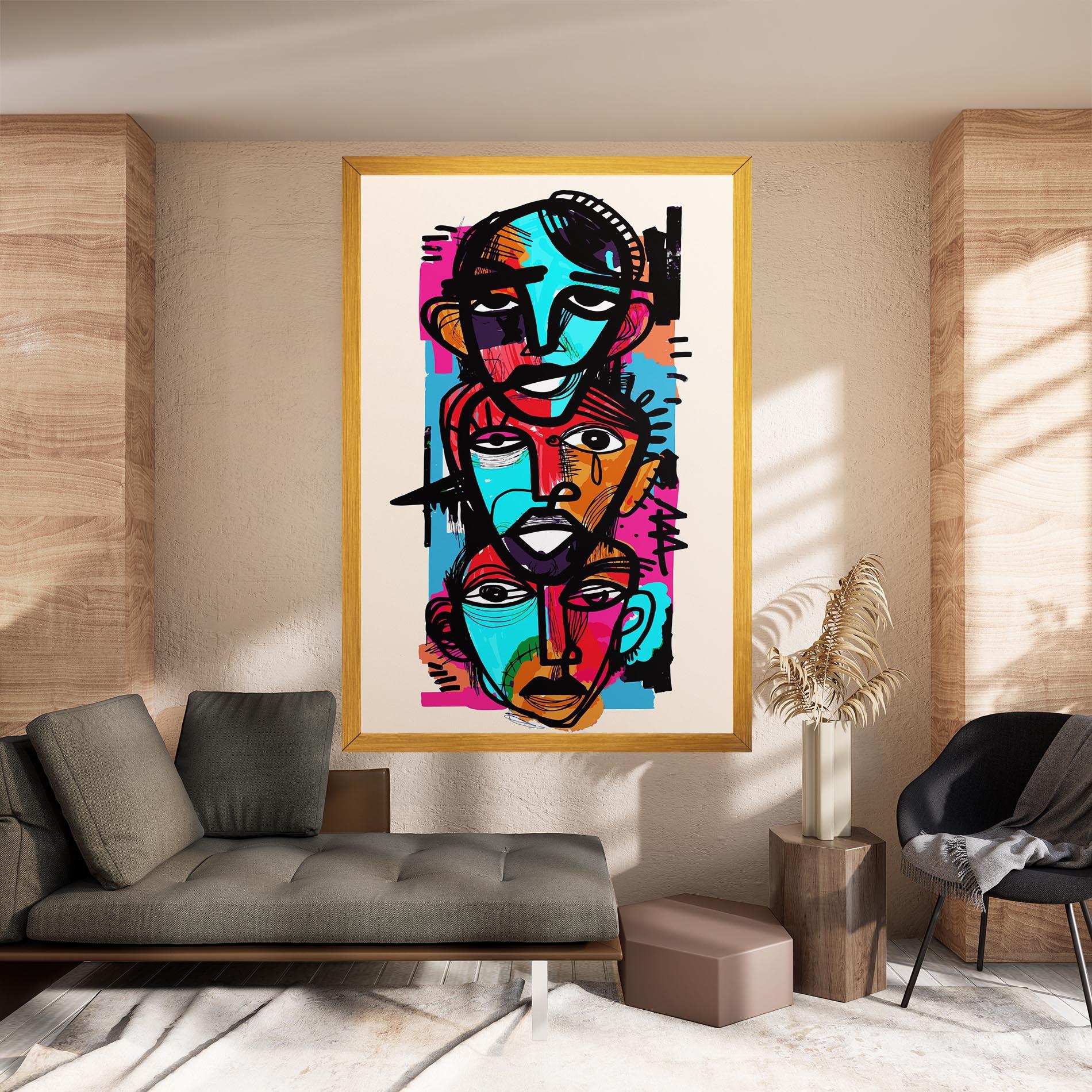 Tablou Canvas Blue Orange Faces mockup 8