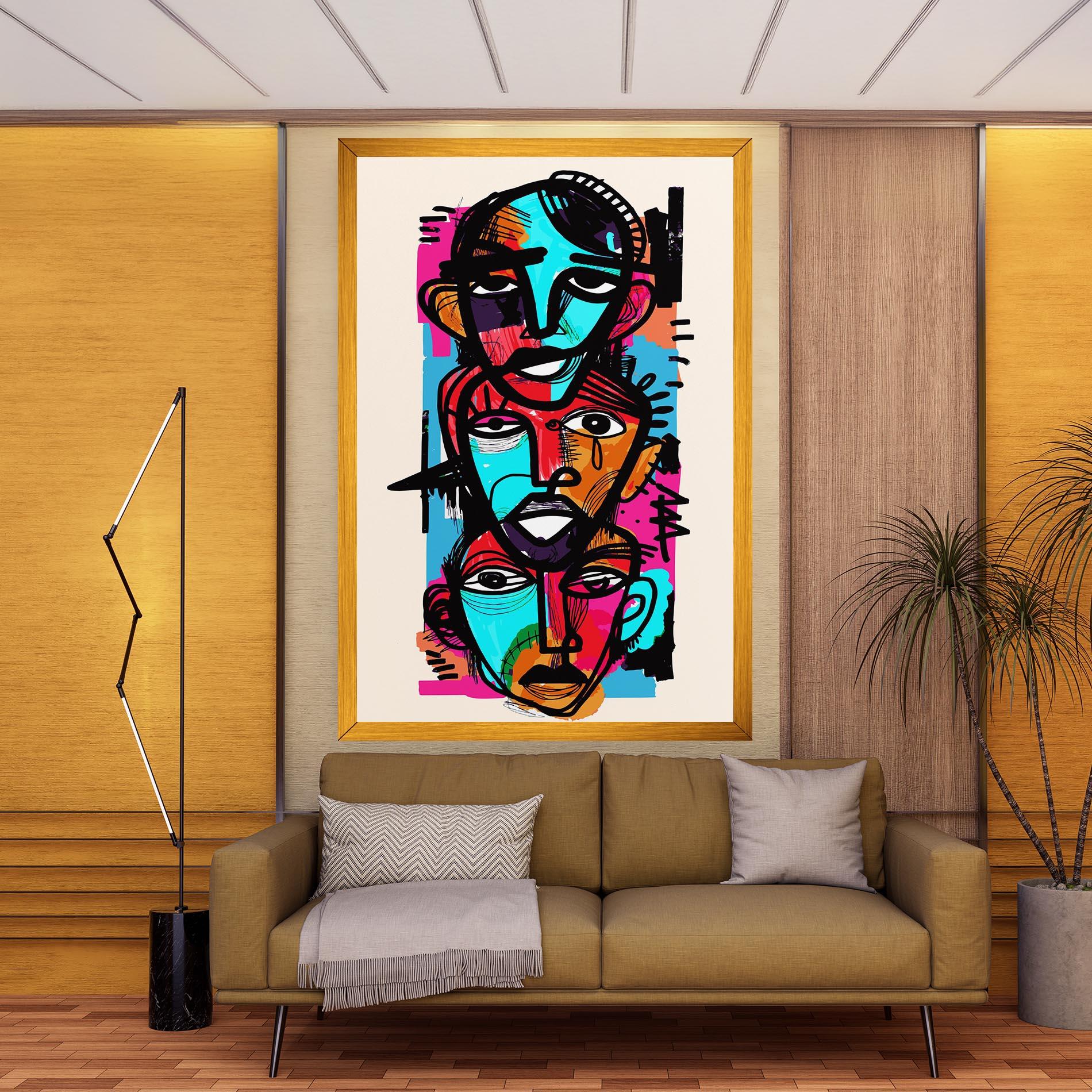 Tablou Canvas Blue Orange Faces mockup 9