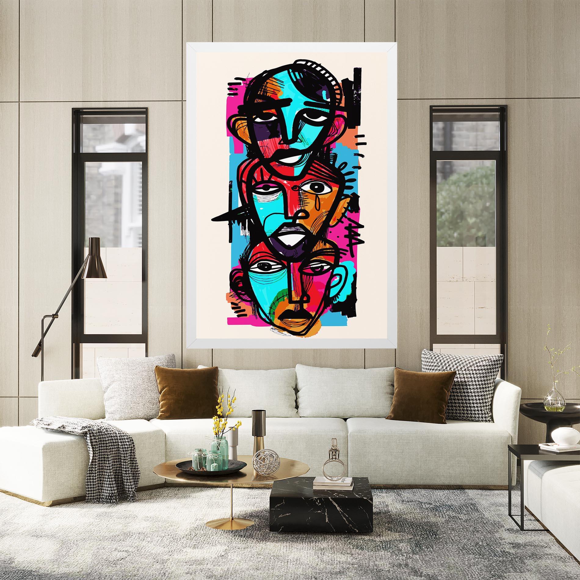 Tablou Canvas Blue Orange Faces mockup 2