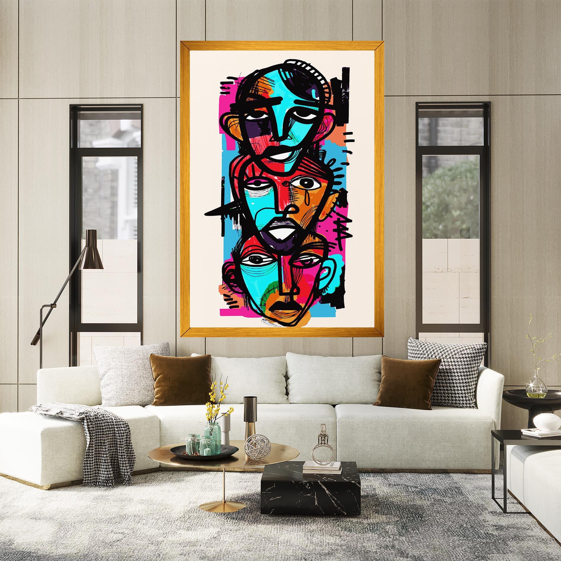 Tablou Canvas Blue Orange Faces mockup 2