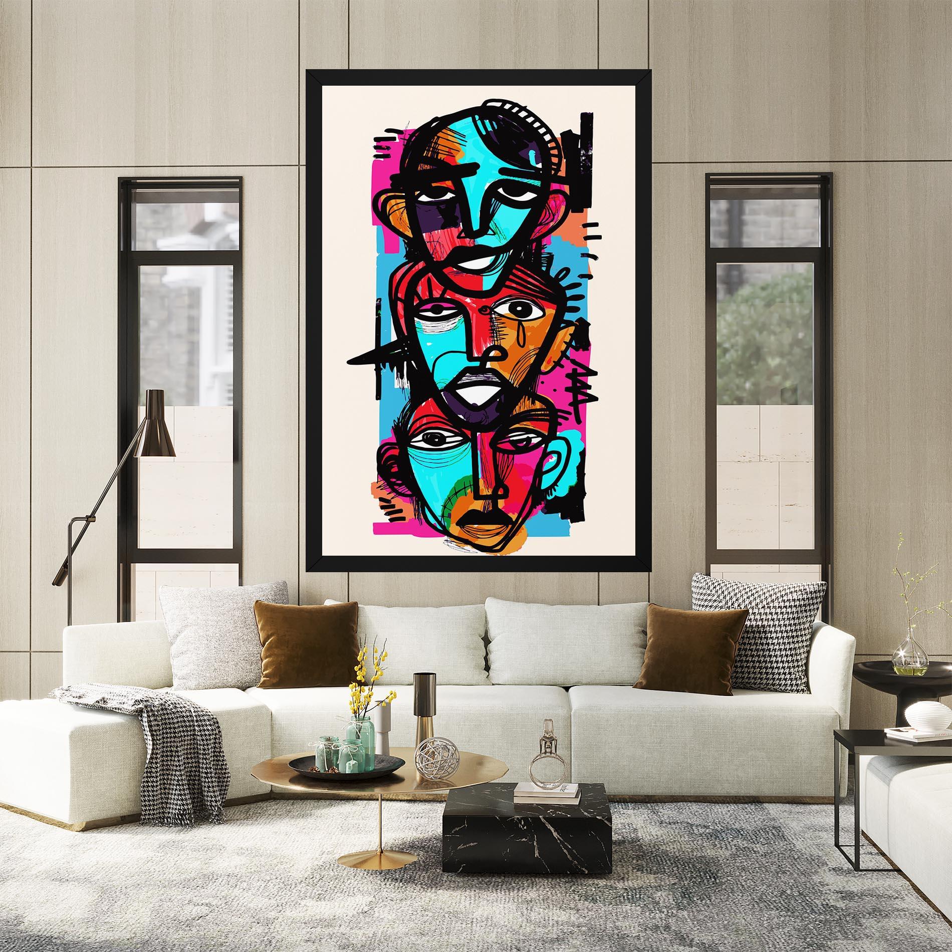 Tablou Canvas Blue Orange Faces mockup 2