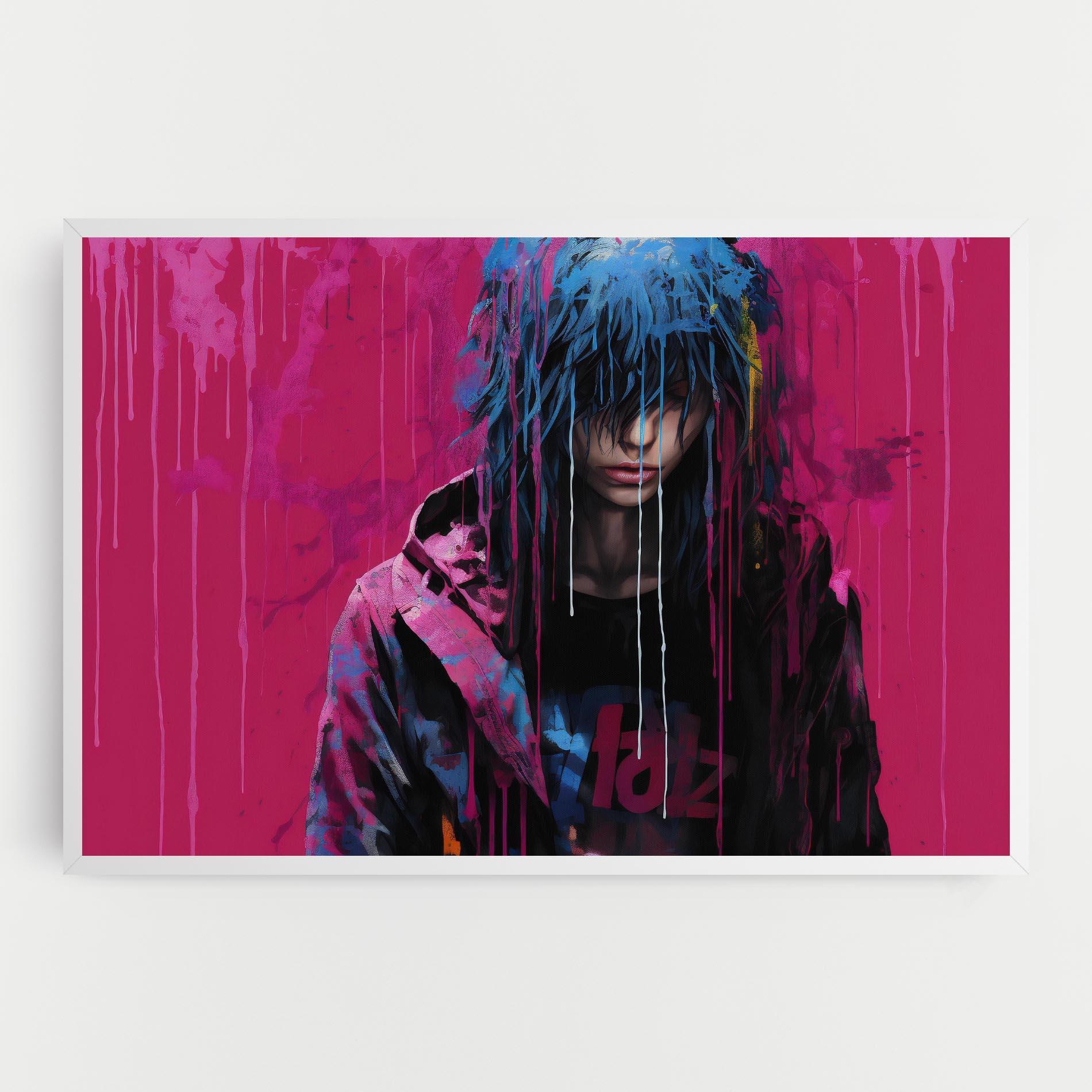 Tablou Canvas Blue Pink Falling Paint mockup 0