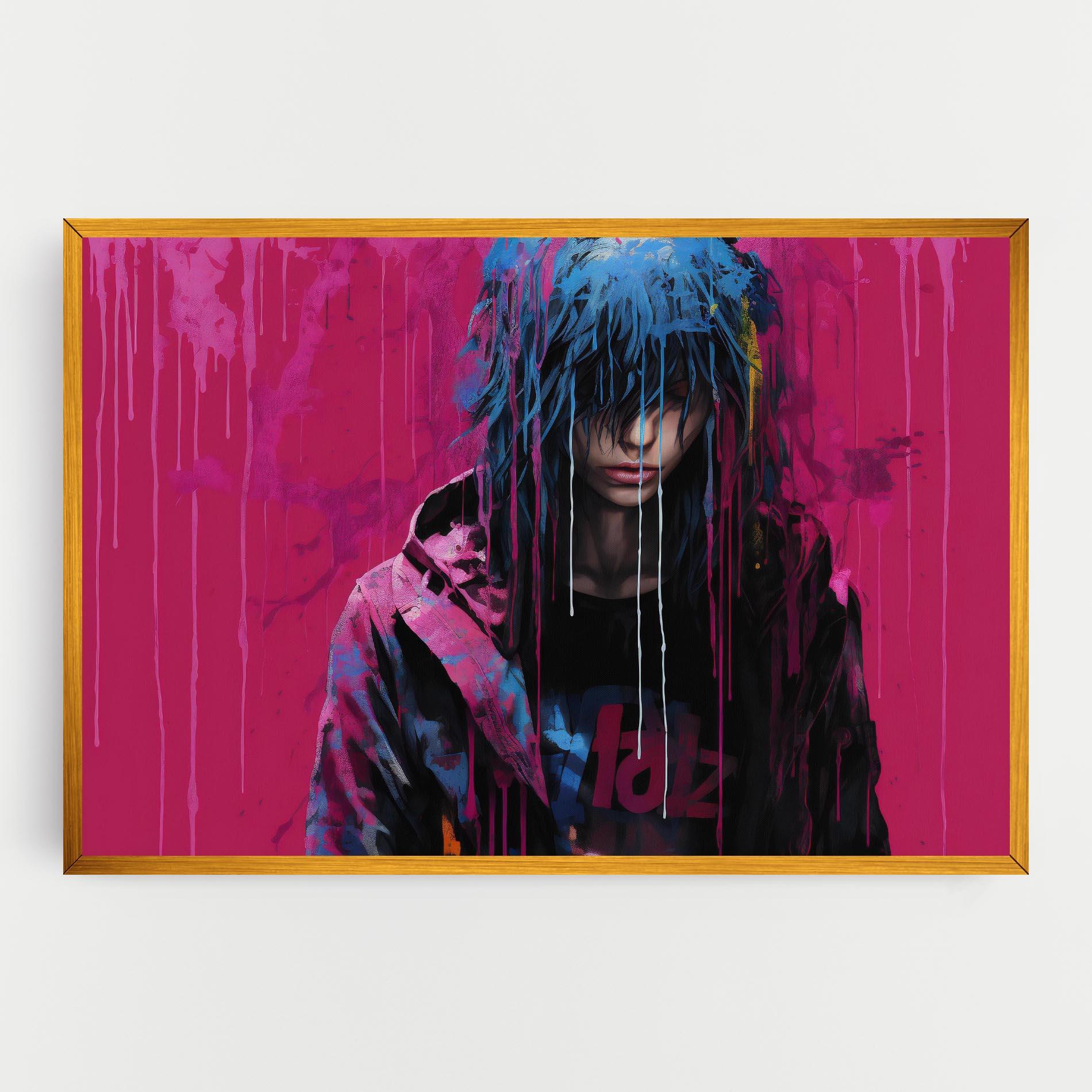 Tablou Canvas Blue Pink Falling Paint mockup 0