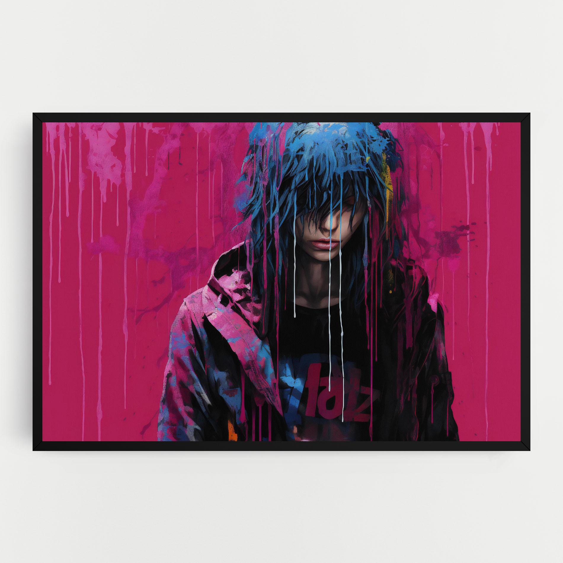 Tablou Canvas Blue Pink Falling Paint mockup 0