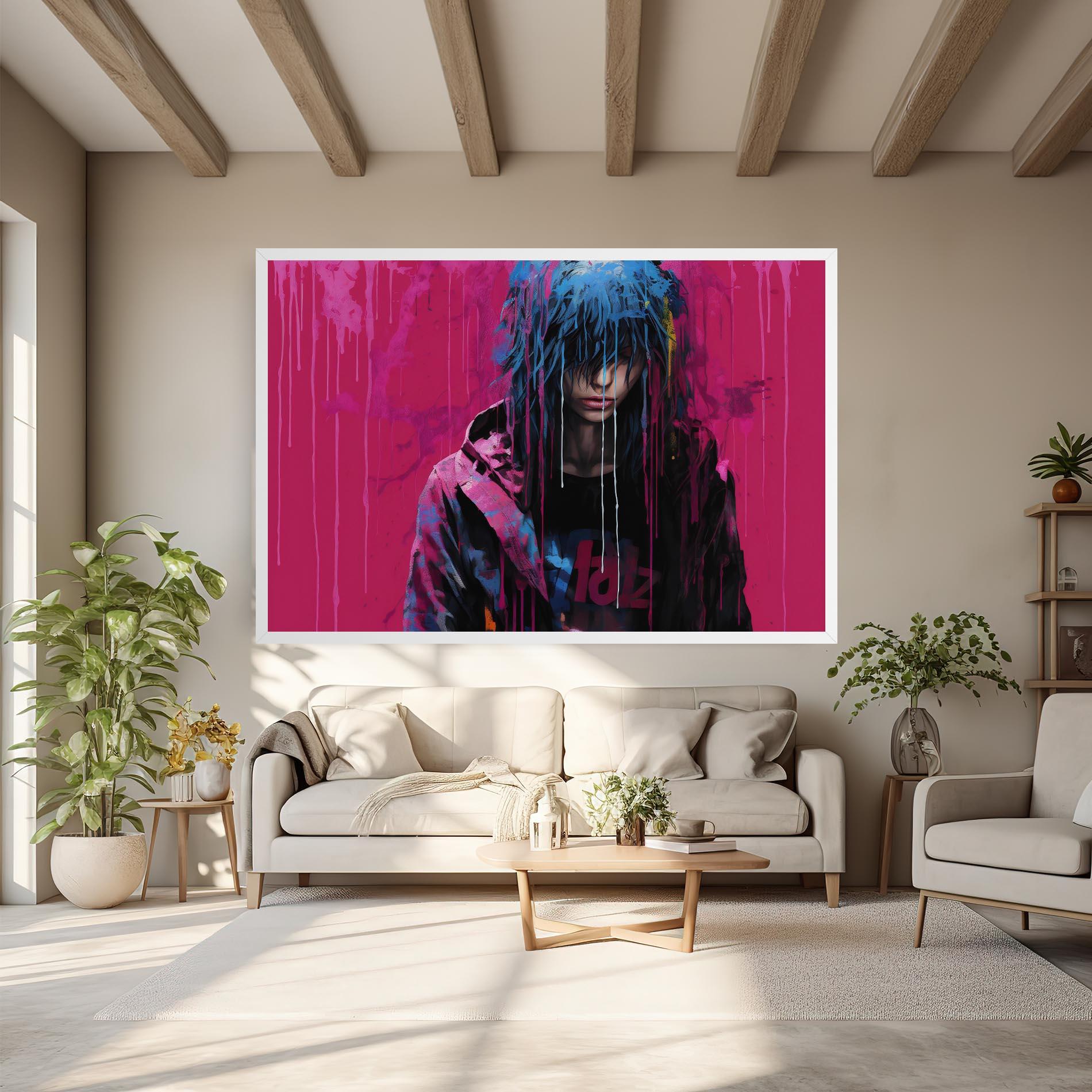 Tablou Canvas Blue Pink Falling Paint mockup 6