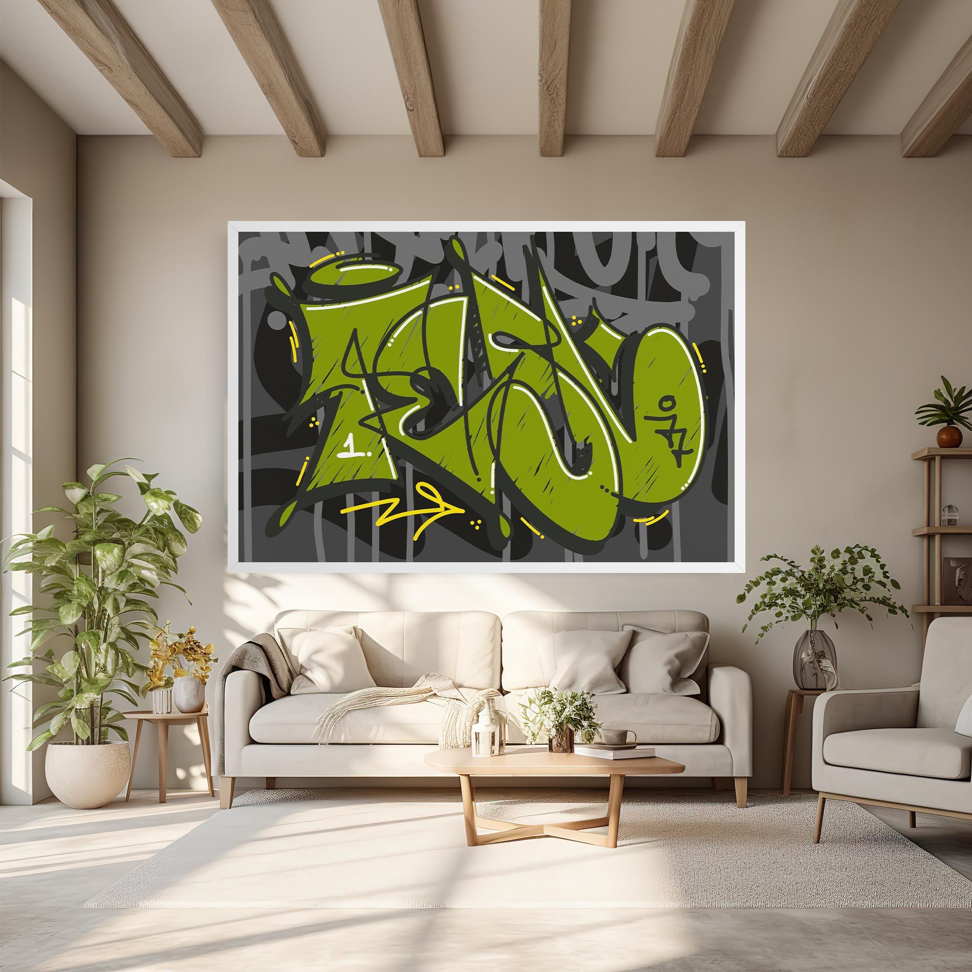 Tablou Canvas Green Grey Graffti mockup 6