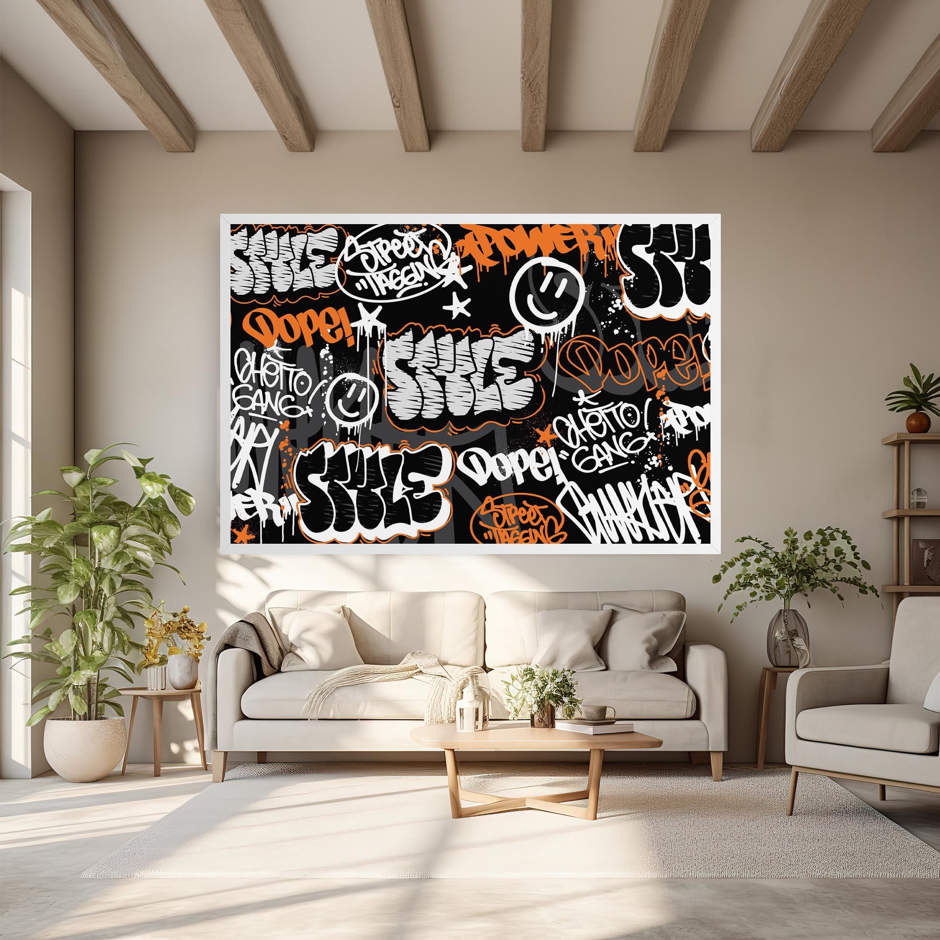 Tablou Canvas Orange Black Graffiti mockup 6