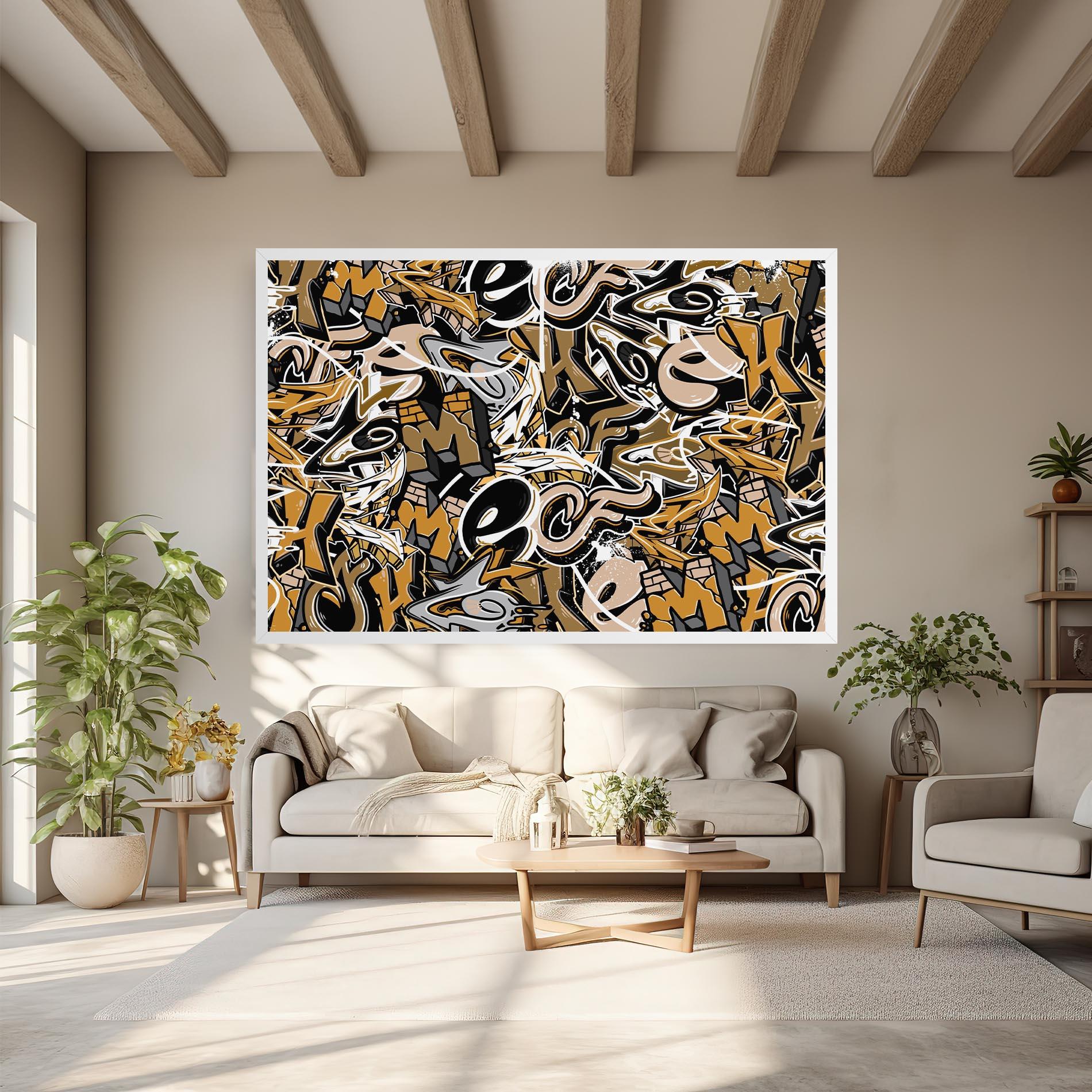 Tablou Canvas Yellow White Graffiti mockup 6