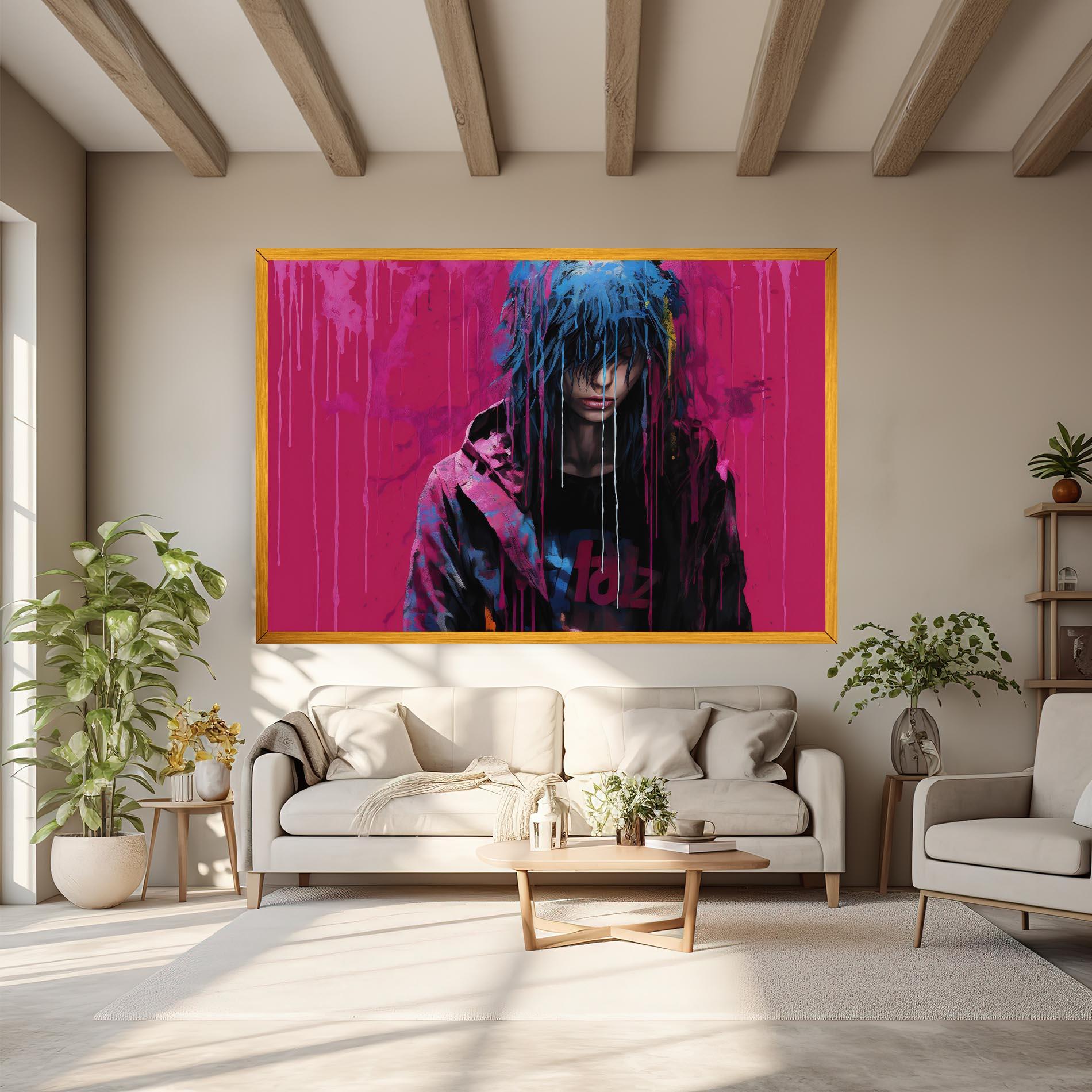 Tablou Canvas Blue Pink Falling Paint mockup 6