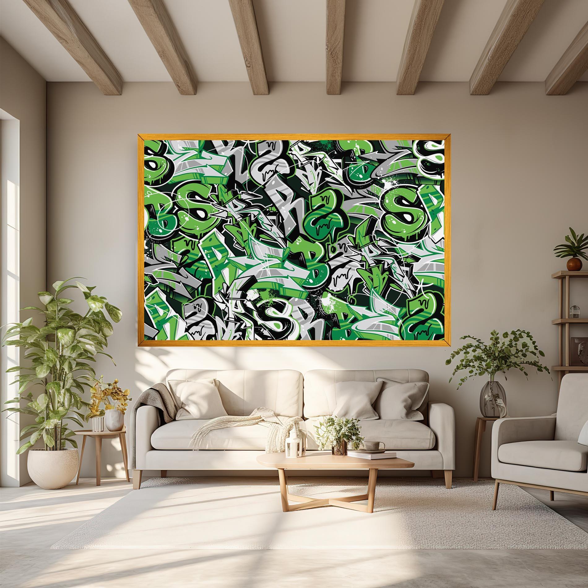 Tablou Canvas Green Graffiti Letters mockup 6