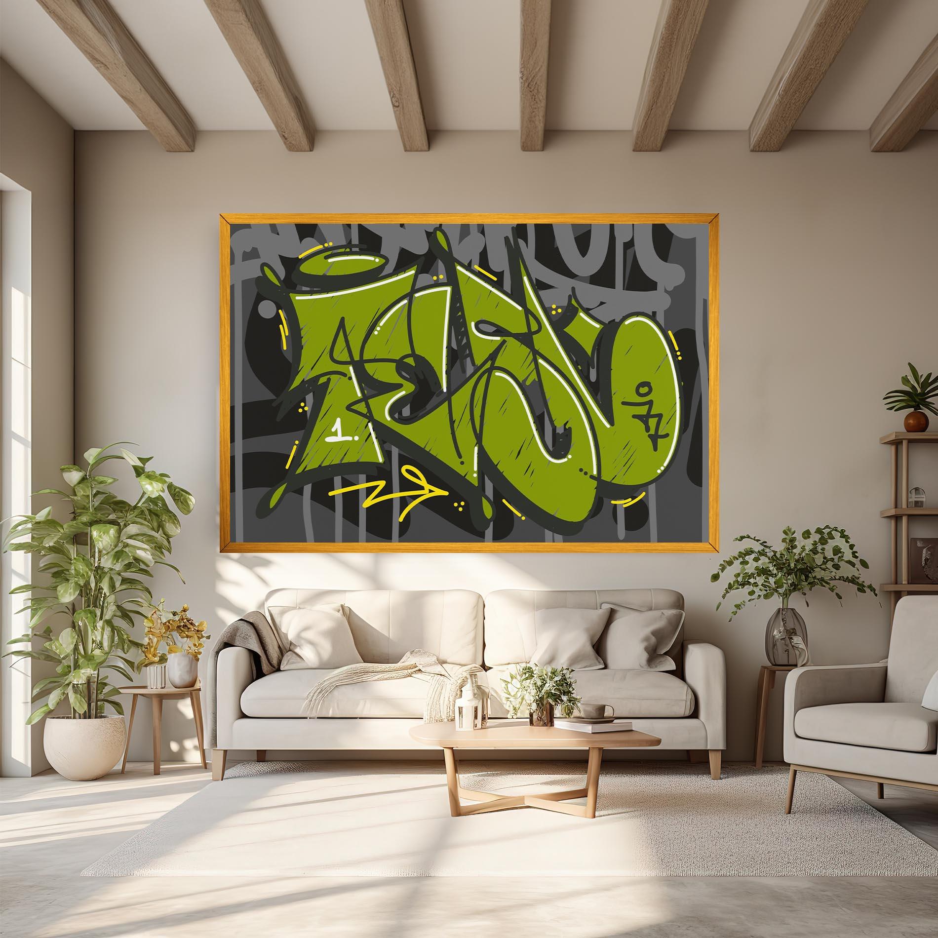 Tablou Canvas Green Grey Graffti mockup 6