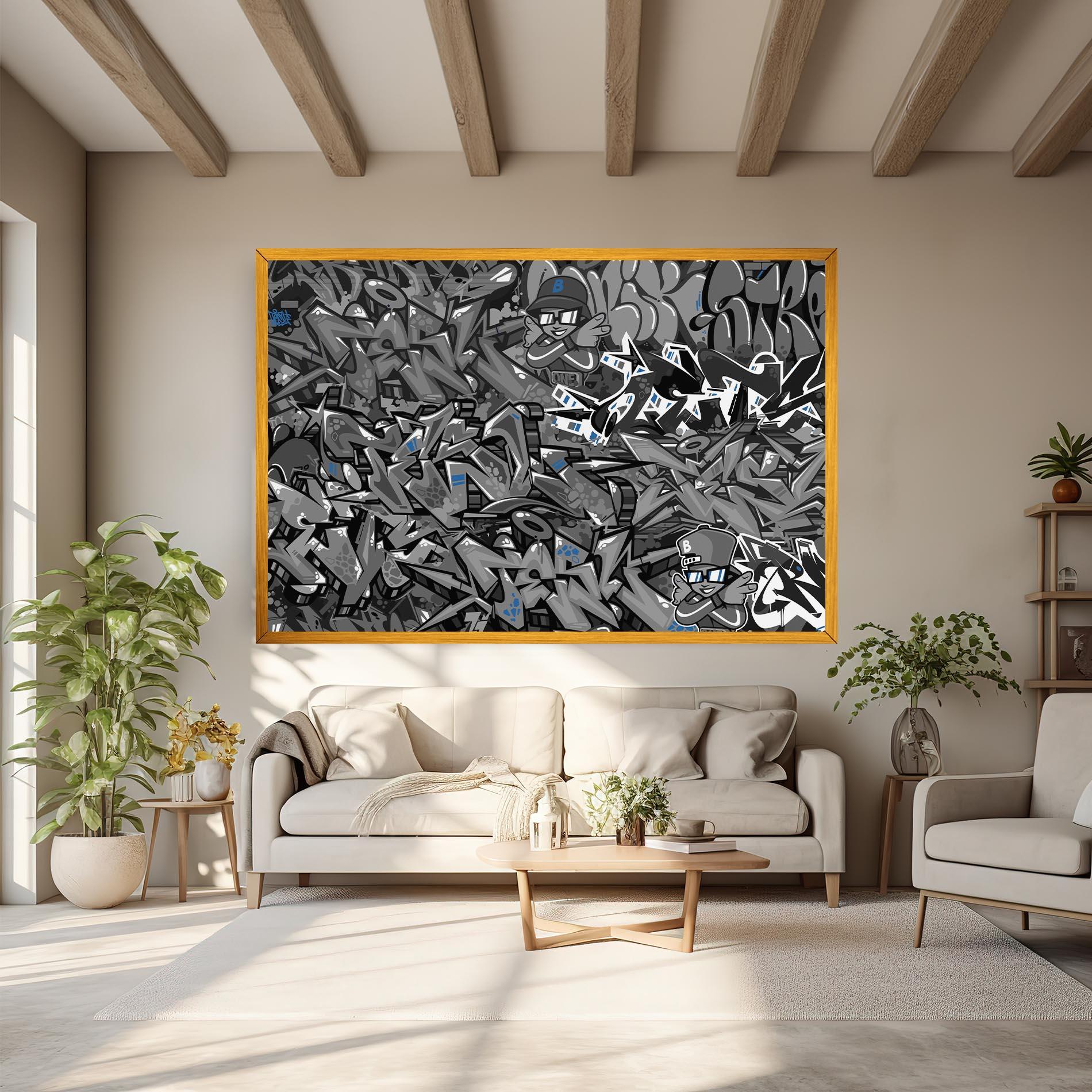 Tablou Canvas Grey Blue Graffiti mockup 6